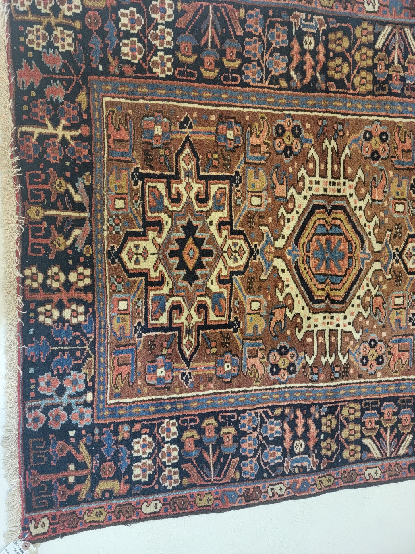 Hand-Knotted Wool Rug Heriz Karajeh 3'9" x 4'3"