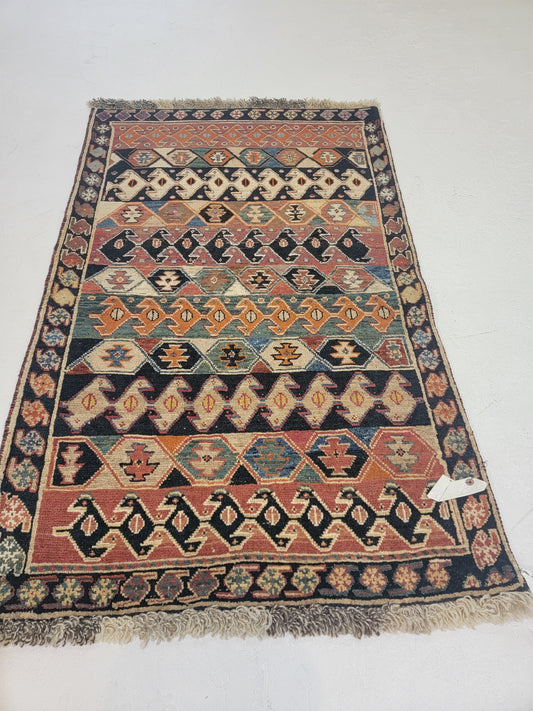 Hand-Knotted Wool Rug Kurdish 2'11" x 4'6"