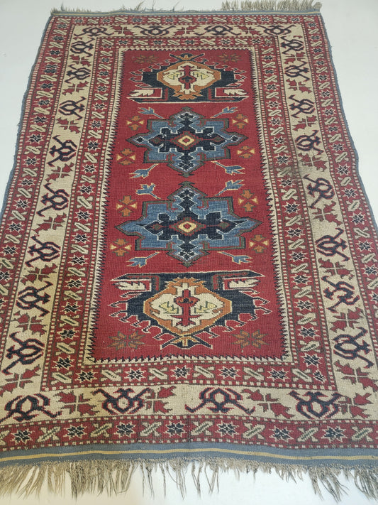 Hand-Knotted Wool Rug Afghani Shirvan 3' x 4'4"