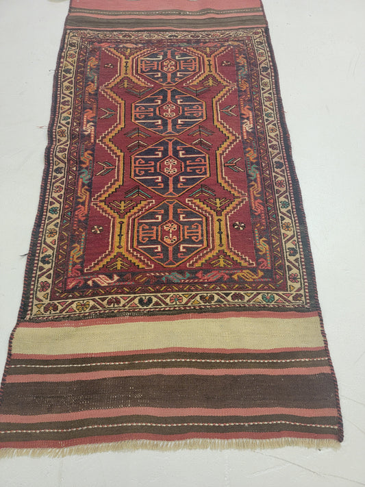 Hand-Knotted Wool Rug Soumak Kilim 2'6" x 5'