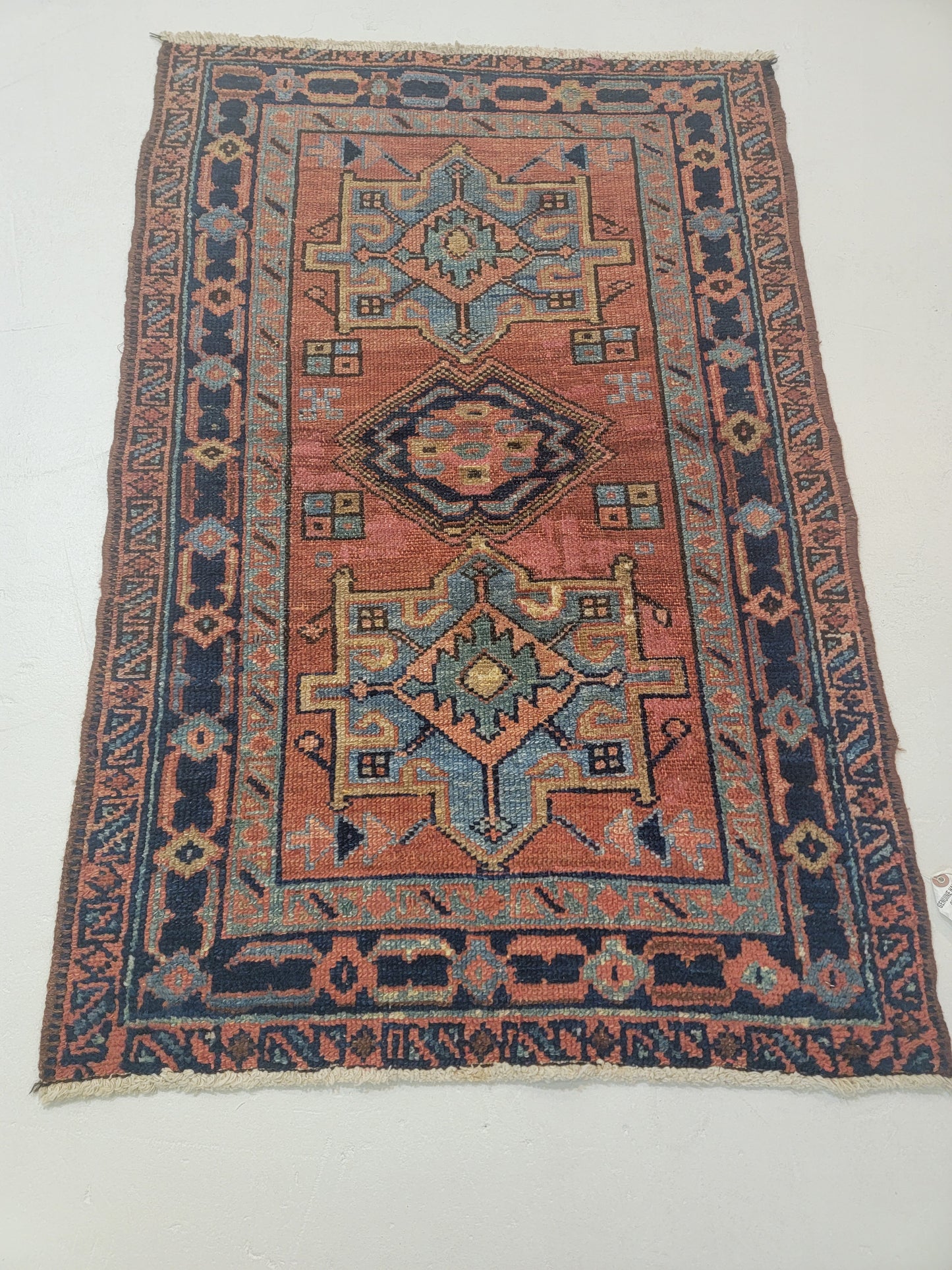 Hand-Knotted Wool Rug Heriz Karajeh 2'9" x 4'2"