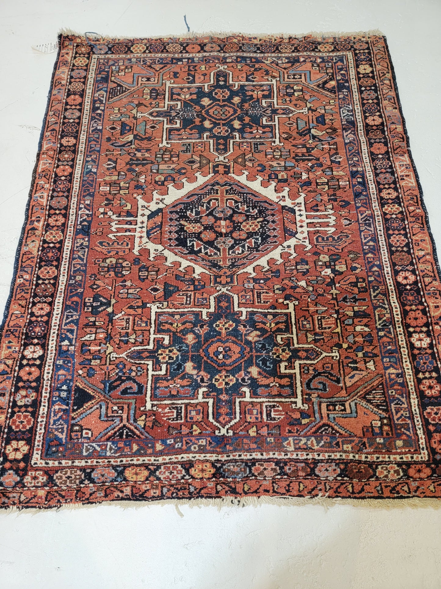 Hand-Knotted Wool Rug Heriz Karajeh 3'6" x 4'7"