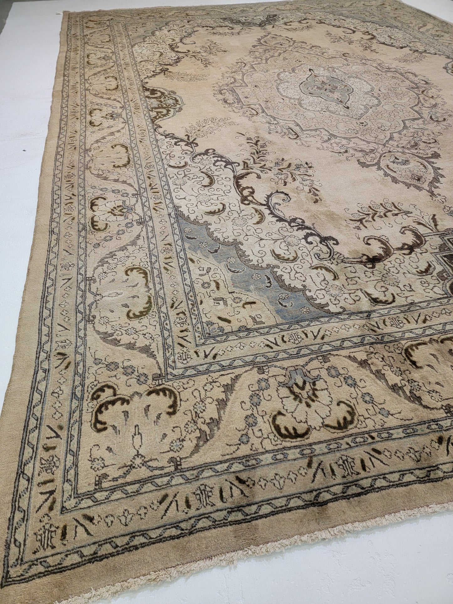 Antique Hand-Knotted Wool Area Rug Tabriz Oversized 13'3" x 18'1"