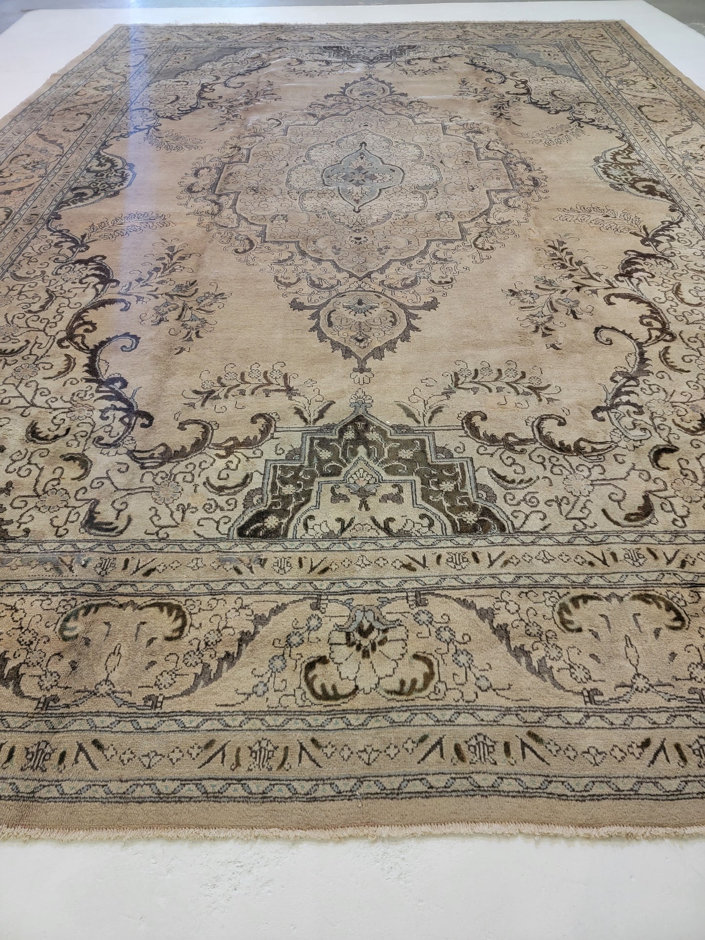 Antique Hand-Knotted Wool Area Rug Tabriz Oversized 13'3" x 18'1"