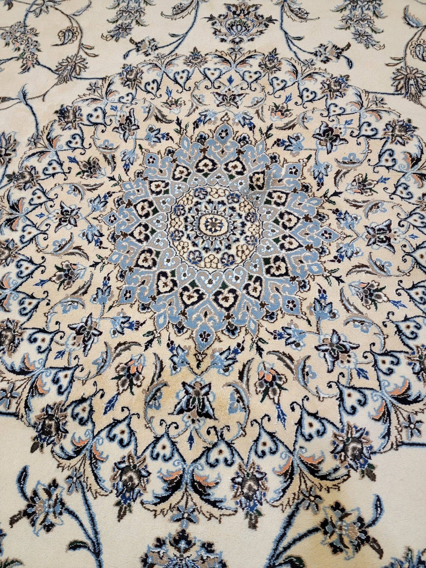 Hand-Knotted Wool and Silk Rug Nain 9'9" x 13'1"