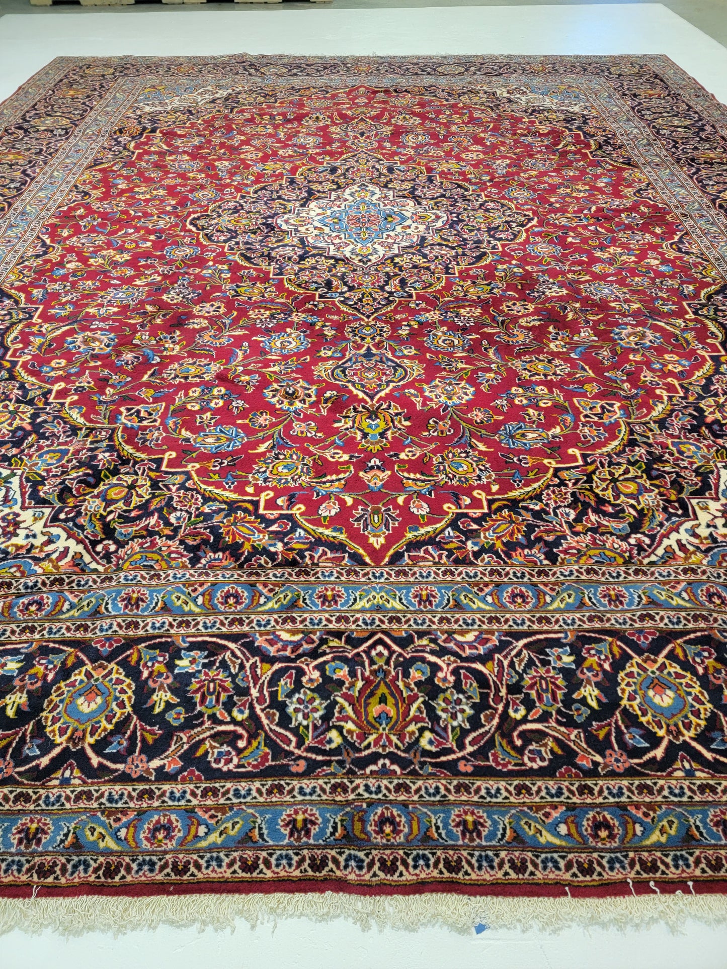 Antique Hand-Knotted Wool Area Rug Original Kashan Oversized 13'2" x 15'11"