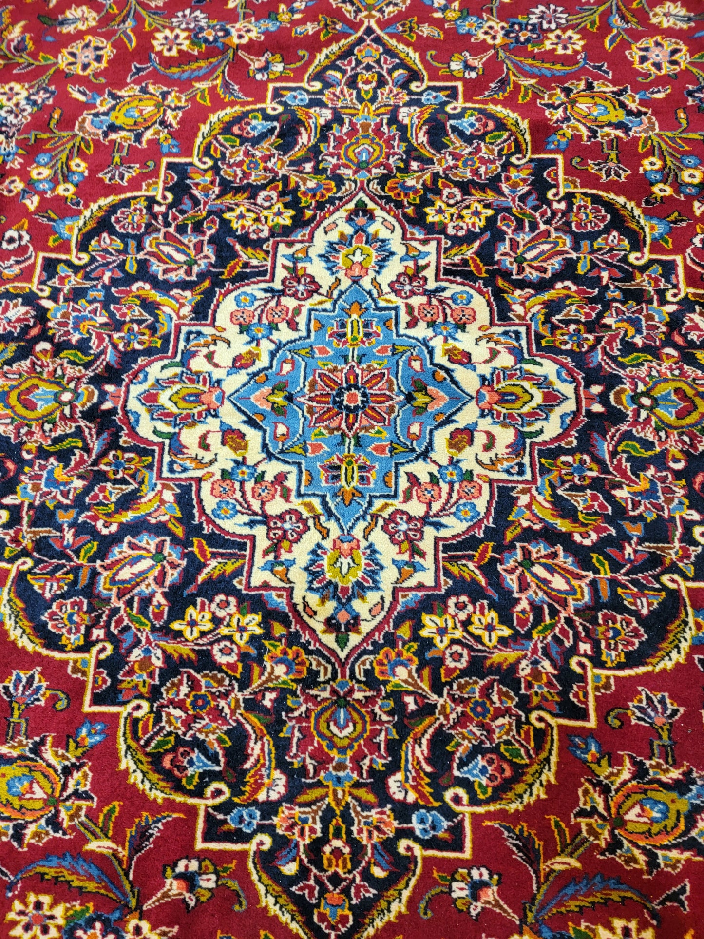 Antique Hand-Knotted Wool Area Rug Original Kashan Oversized 13'2" x 15'11"
