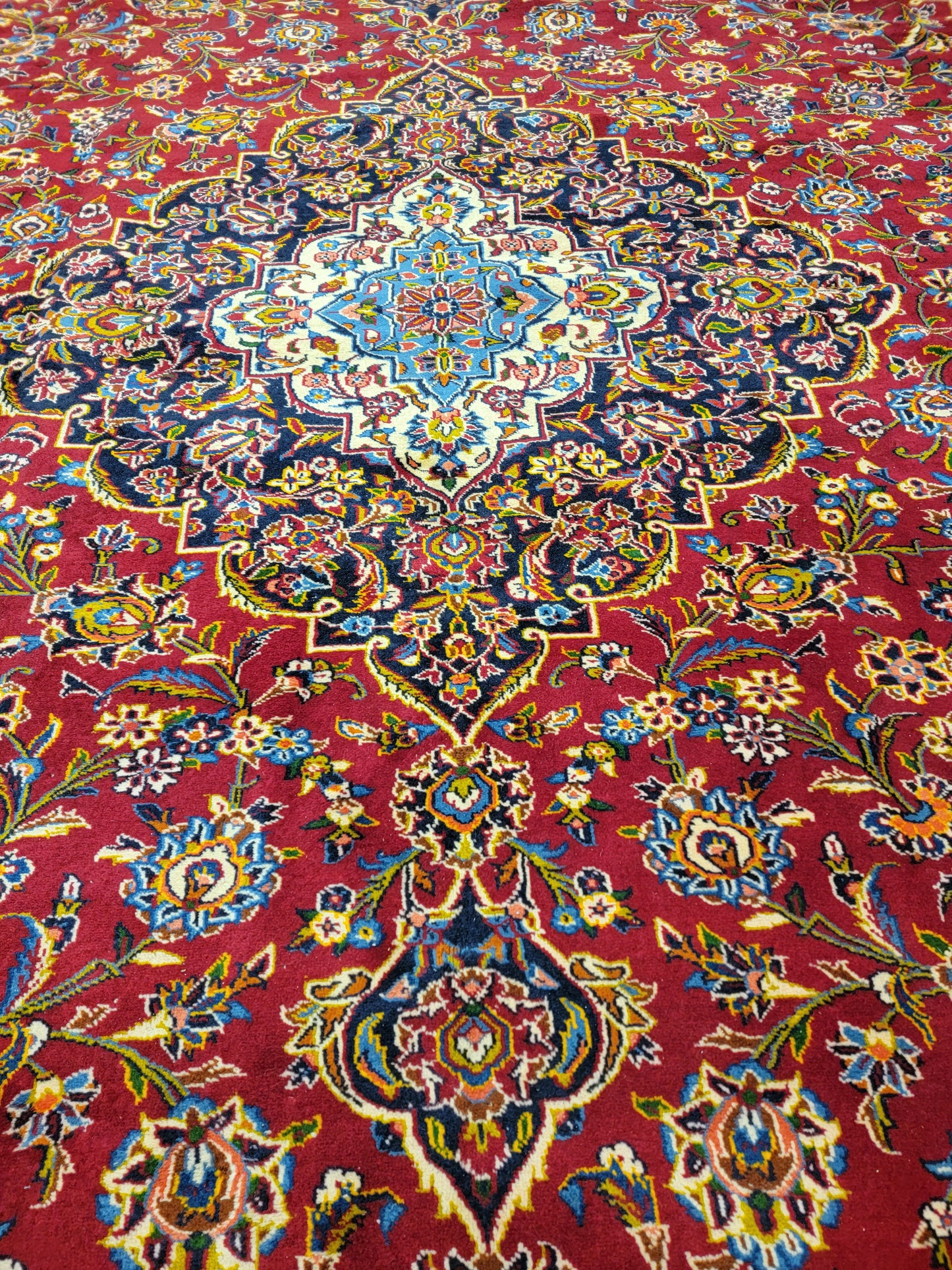 Antique Hand-Knotted Wool Area Rug Original Kashan Oversized 13'2" x 15'11"