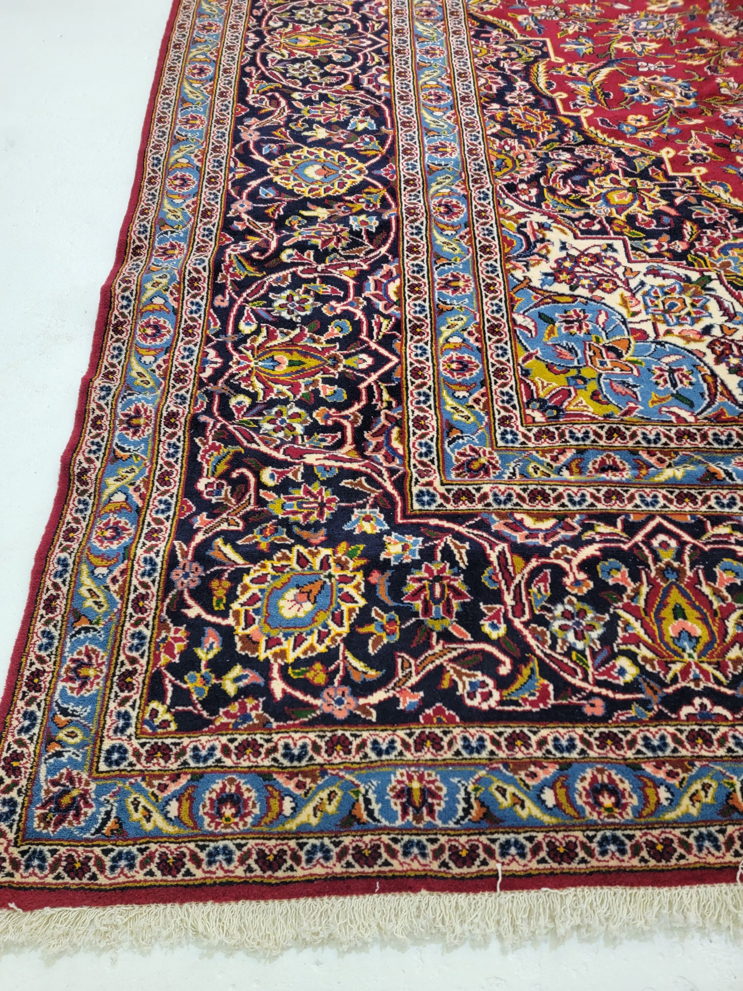 Antique Hand-Knotted Wool Area Rug Original Kashan Oversized 13'2" x 15'11"