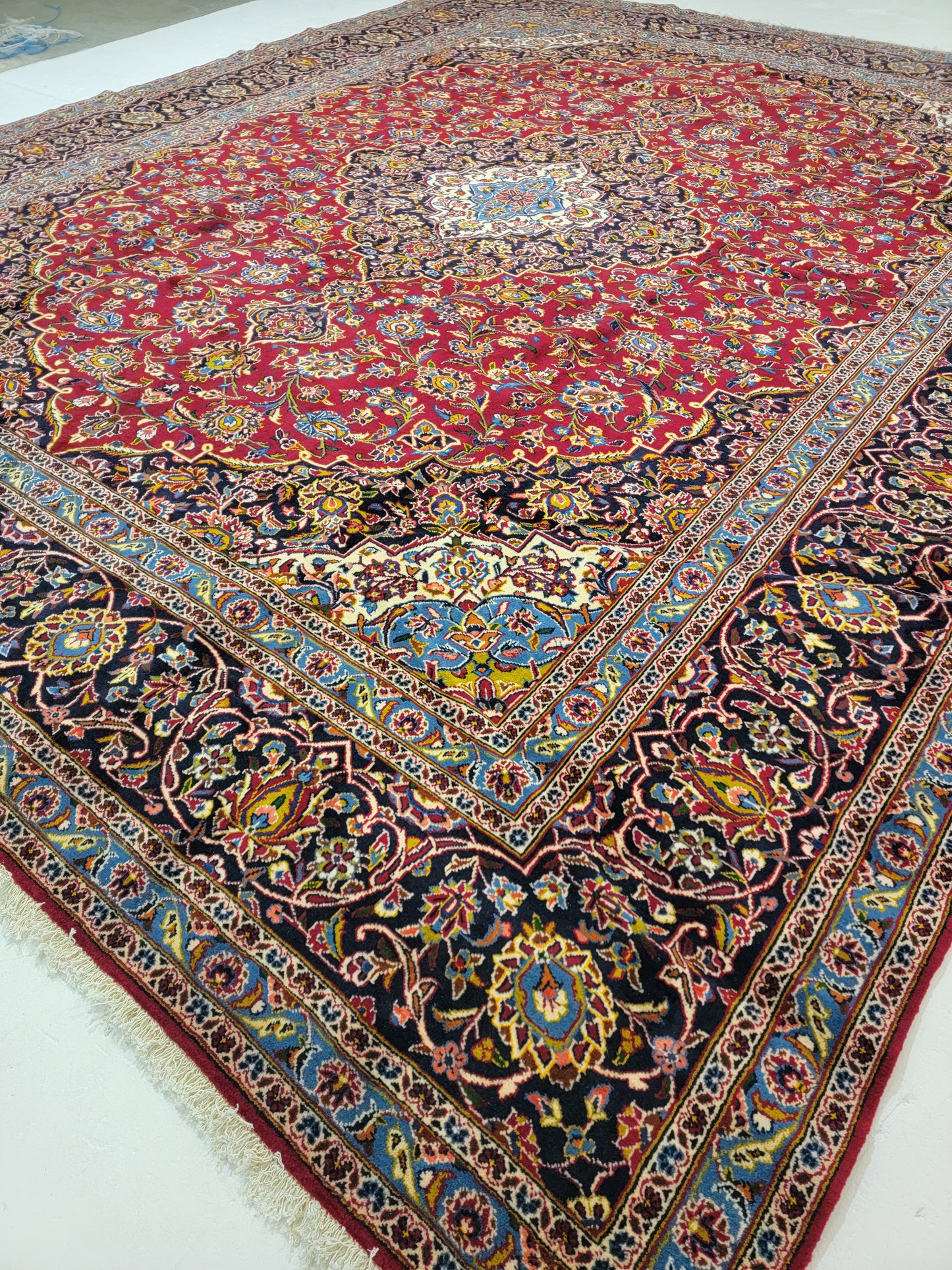 Antique Hand-Knotted Wool Area Rug Original Kashan Oversized 13'2" x 15'11"