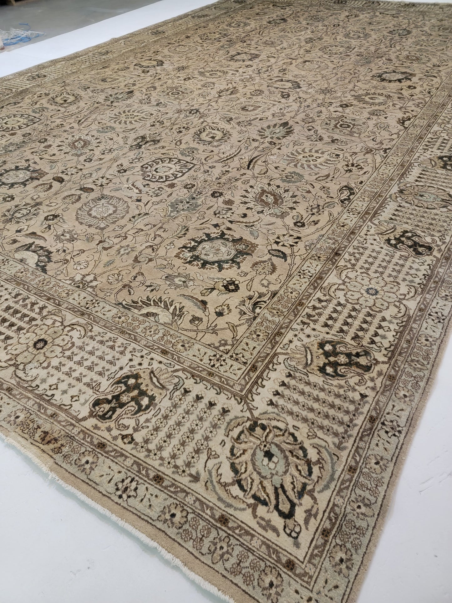 Antique Hand-Knotted Wool Area Rug Tabriz 12'6" x 19'7"