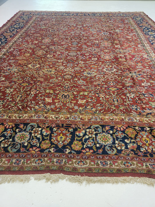 Antique Hand-Knotted Wool Area Rug Mahal 11'10" x 15'