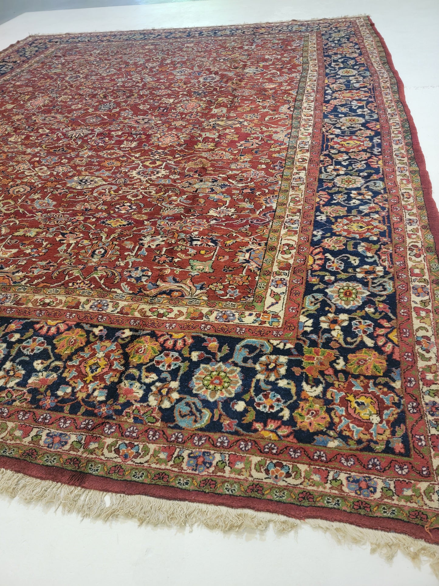 Antique Hand-Knotted Wool Area Rug Mahal 11'10" x 15'