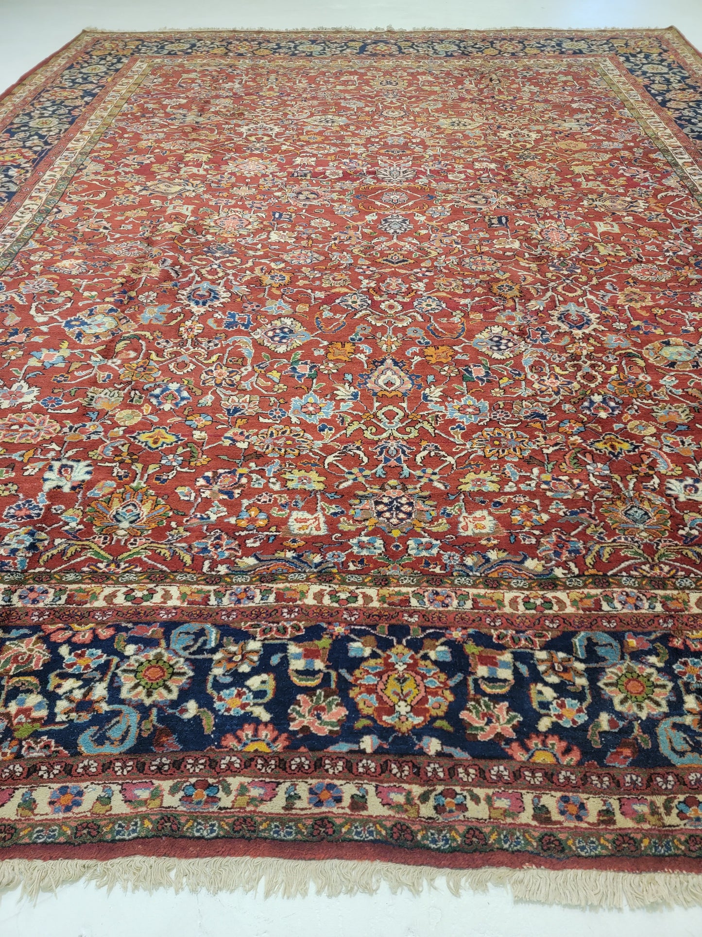 Antique Hand-Knotted Wool Area Rug Mahal 11'10" x 15'