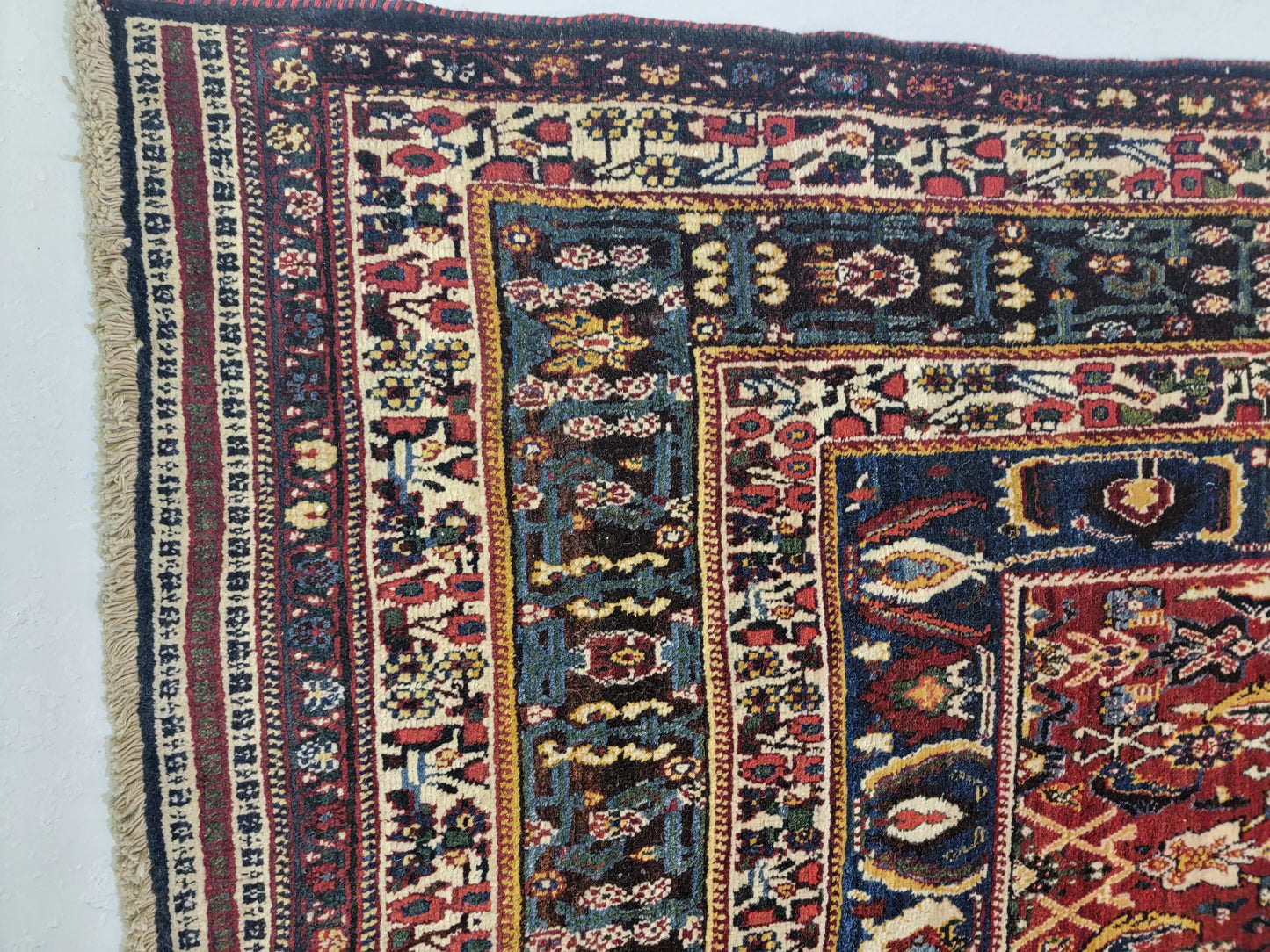 Antique Hand-Knotted Wool Area Rug Ghashghai Mahi Extremely Rare 11'7" x 17'