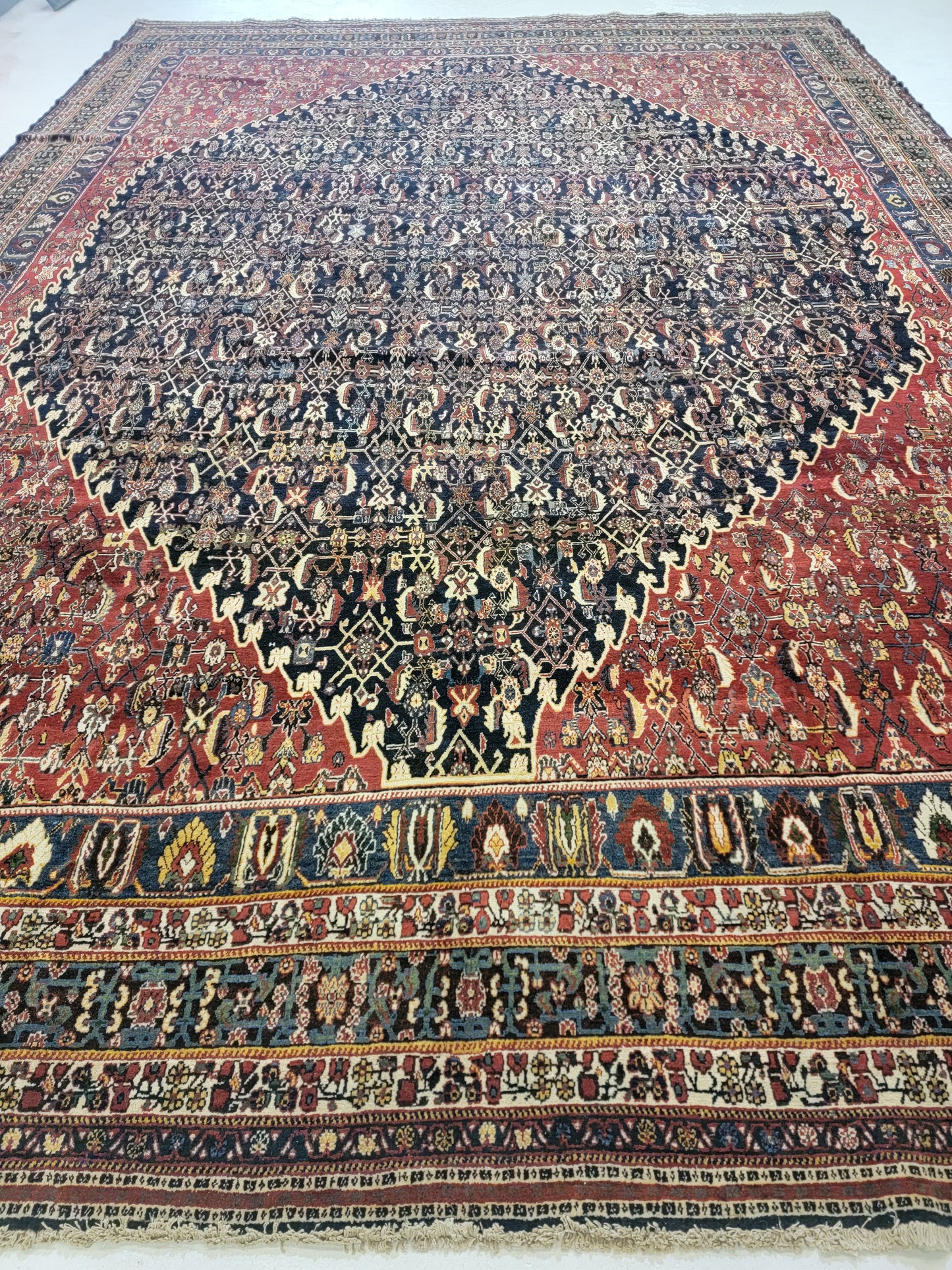 Antique Hand-Knotted Wool Area Rug Ghashghai Mahi Extremely Rare 11'7" x 17'