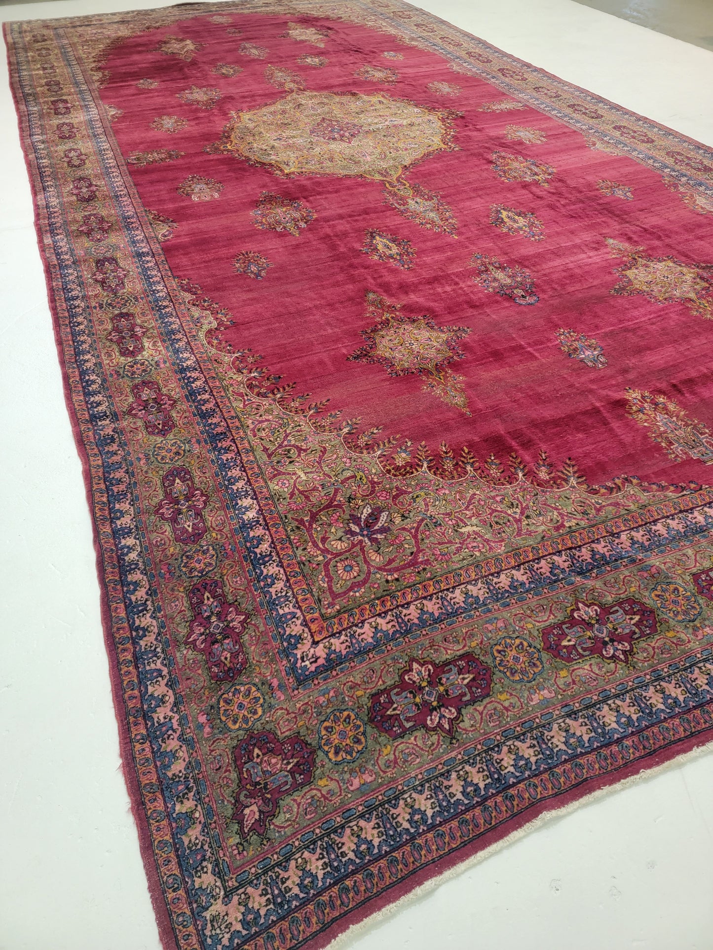 Antique Hand-Knotted Wool Area Rug Kerman 9'7" x 19'5"