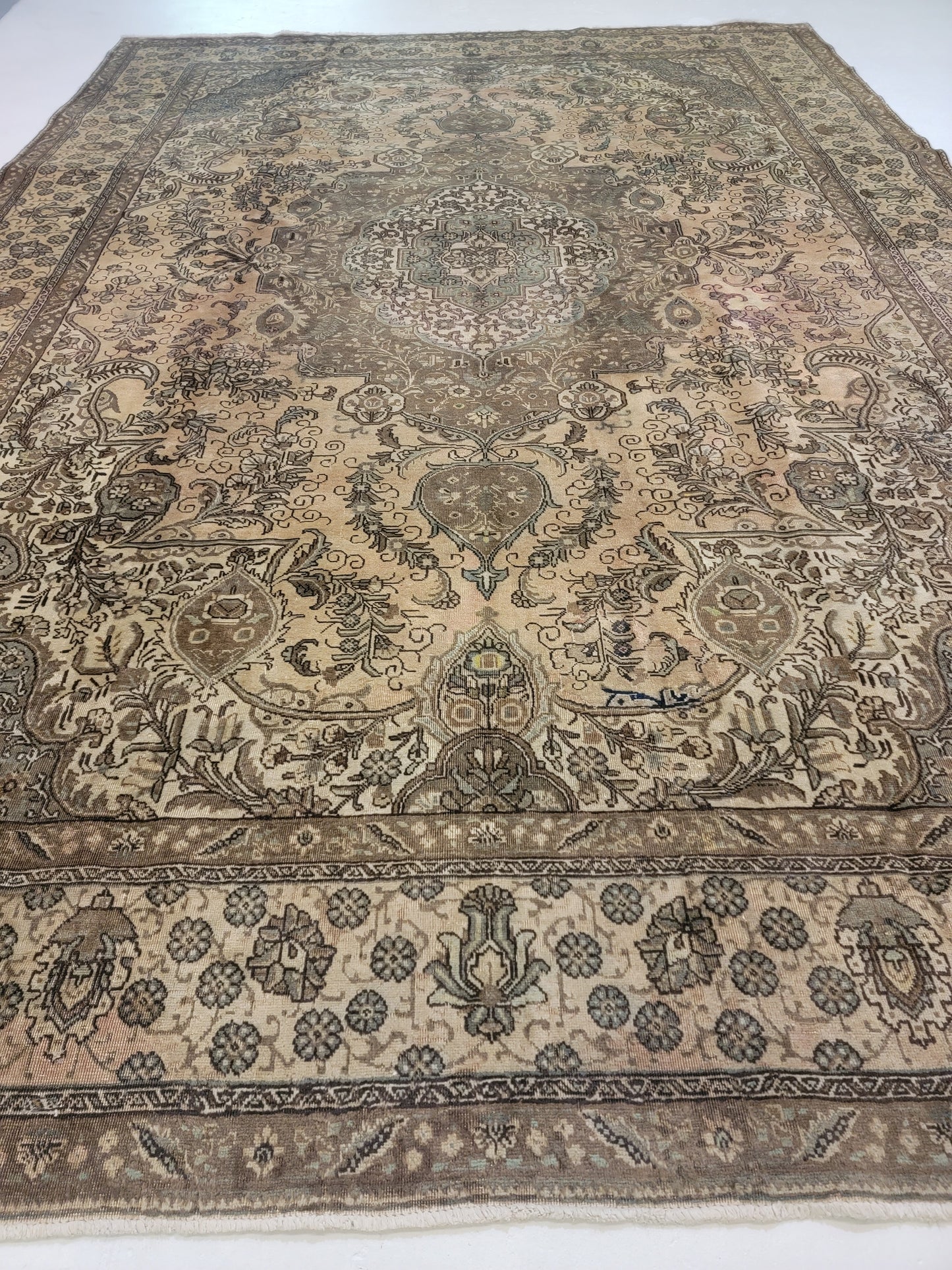 Antique Hand-Knotted Wool Area Rug Tabriz 11'3" x 16'3"