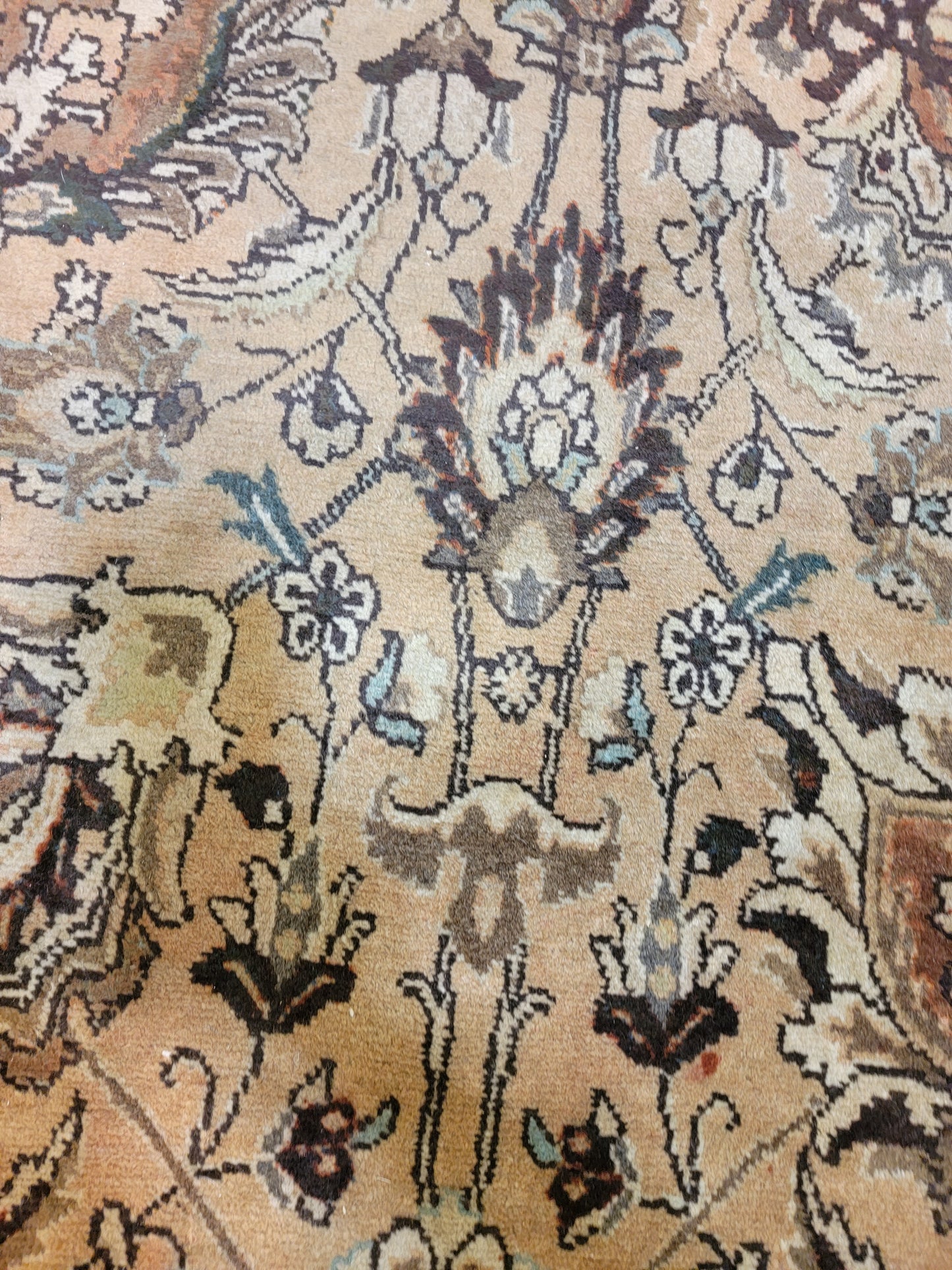Antique Hand-Knotted Wool Area Rug Square Tabriz 12'10" x 13'2"