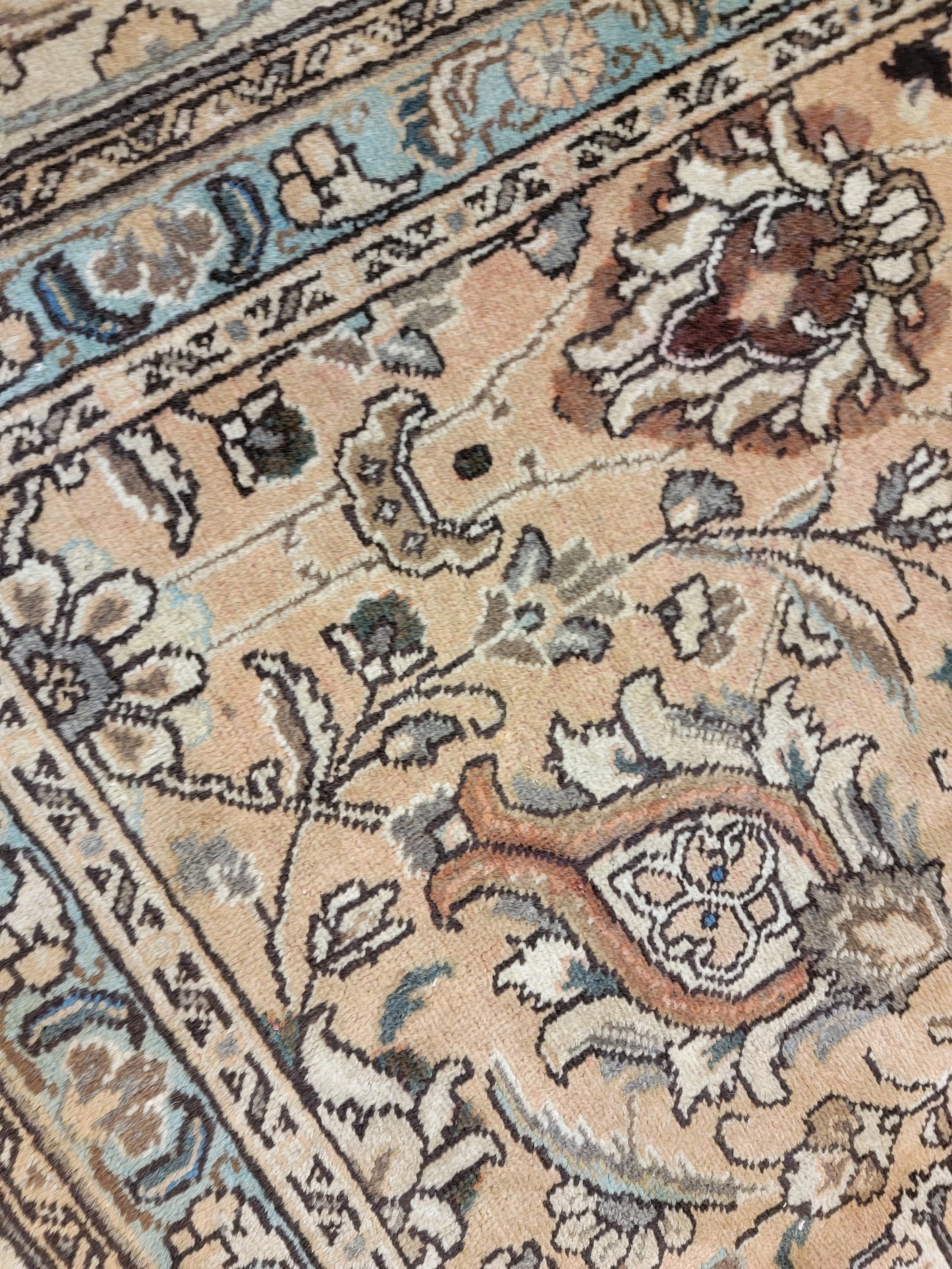 Antique Hand-Knotted Wool Area Rug Square Tabriz 12'10" x 13'2"