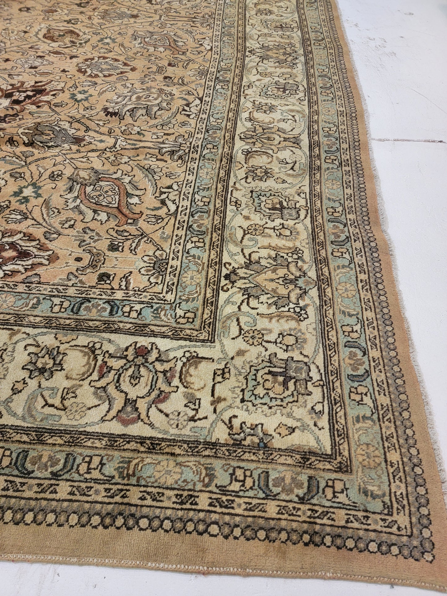 Antique Hand-Knotted Wool Area Rug Square Tabriz 12'10" x 13'2"