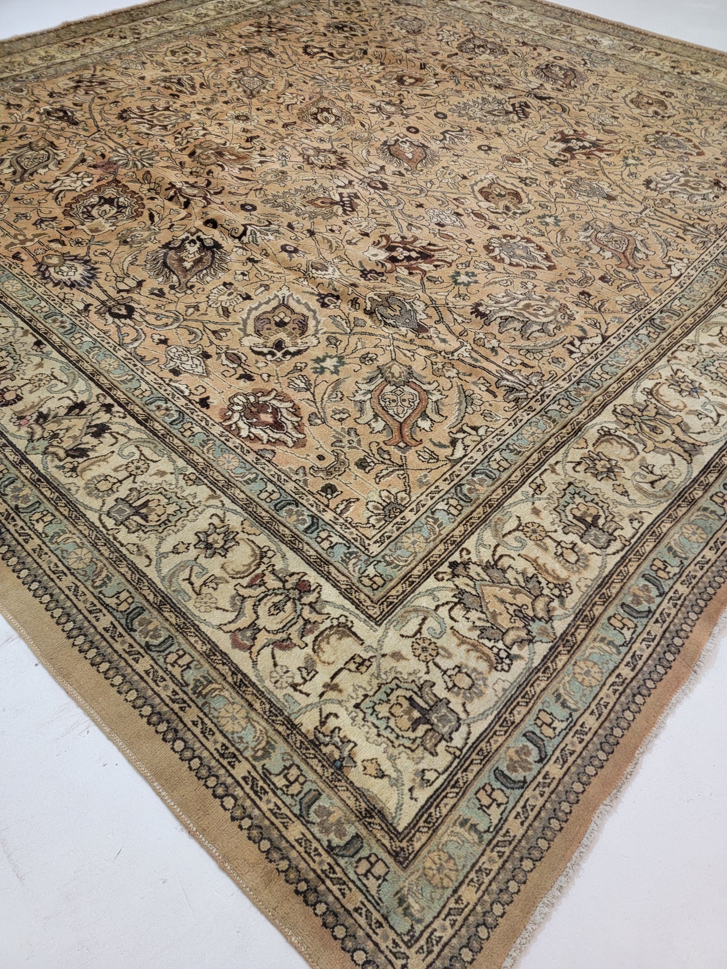 Antique Hand-Knotted Wool Area Rug Square Tabriz 12'10" x 13'2"