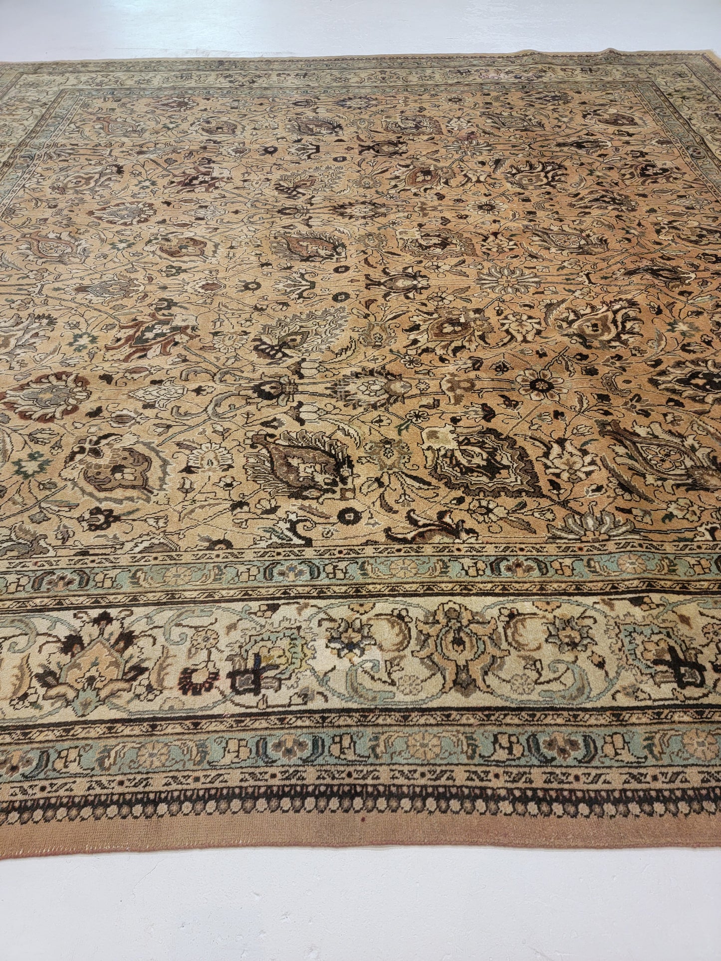 Antique Hand-Knotted Wool Area Rug Square Tabriz 12'10" x 13'2"