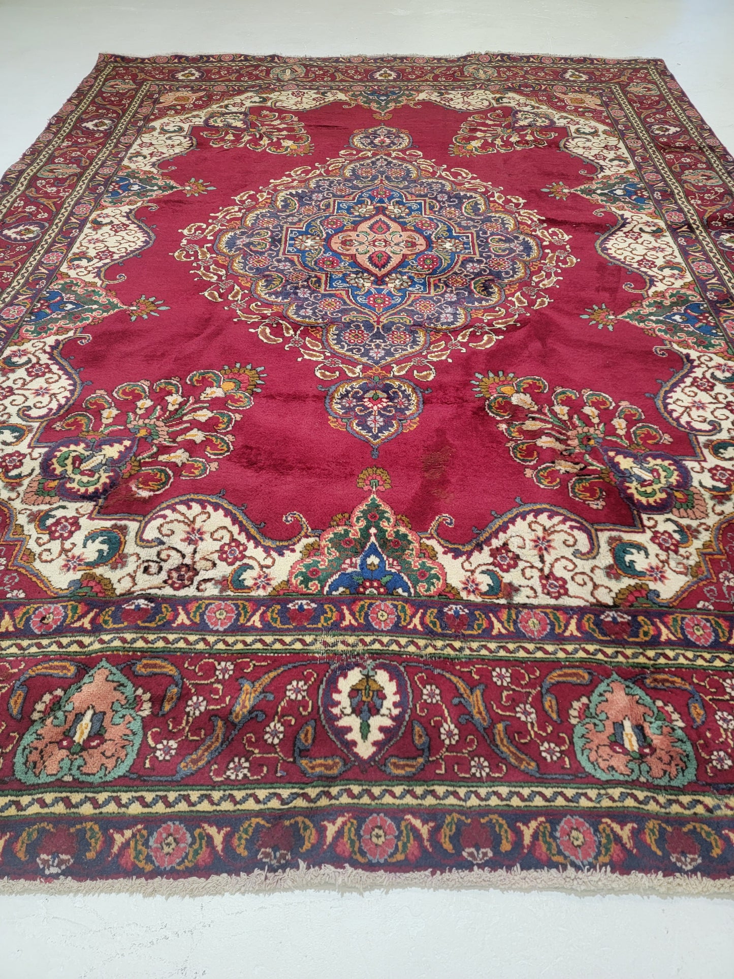 Antique Hand-Knotted Wool Area Rug Tabriz 9'3" x 12'6"
