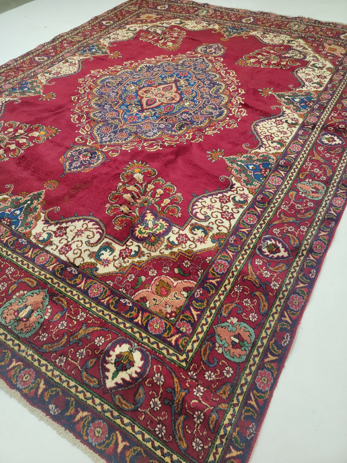 Antique Hand-Knotted Wool Area Rug Tabriz 9'3" x 12'6"