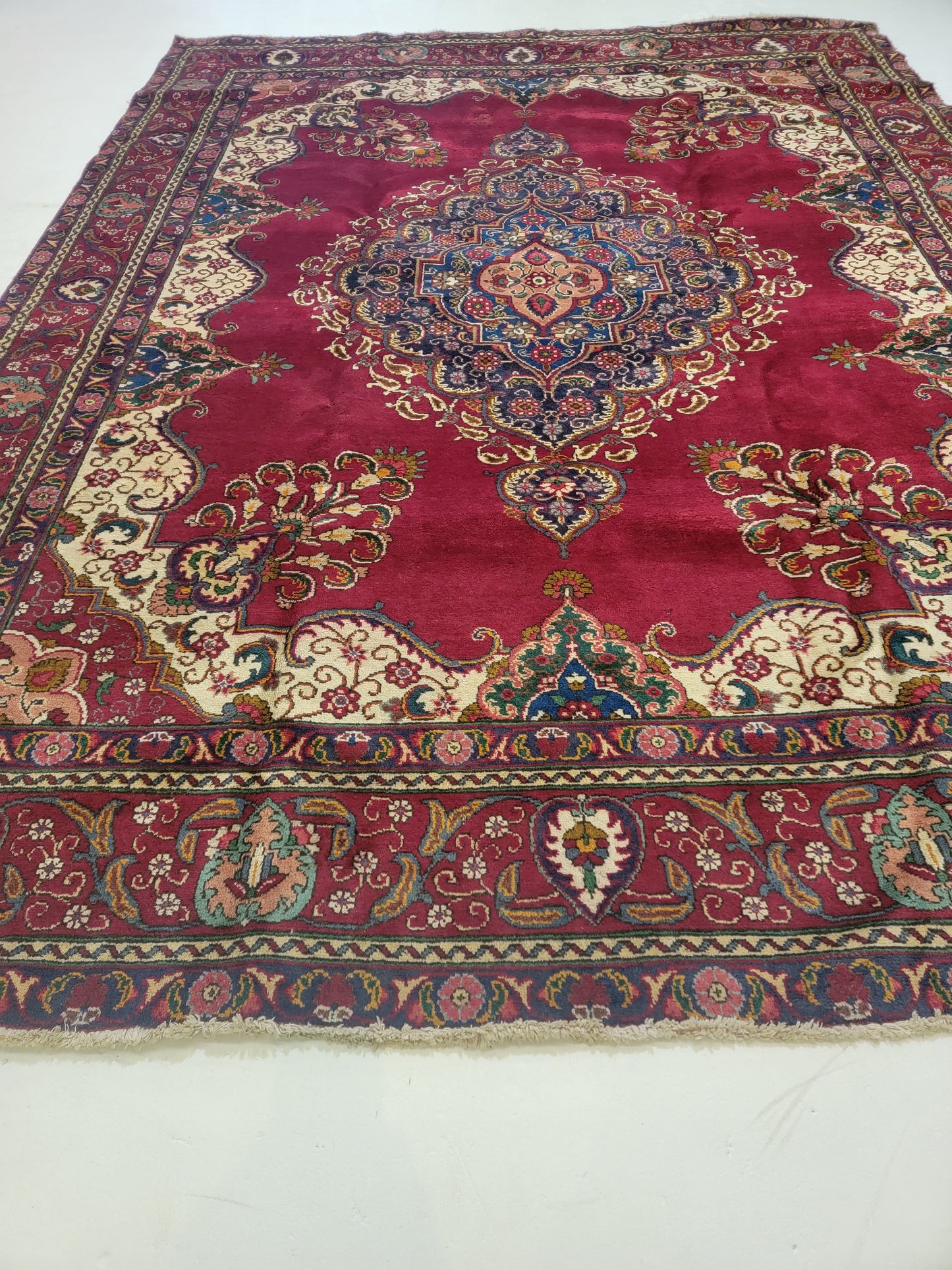 Antique Hand-Knotted Wool Area Rug Tabriz 9'3" x 12'6"