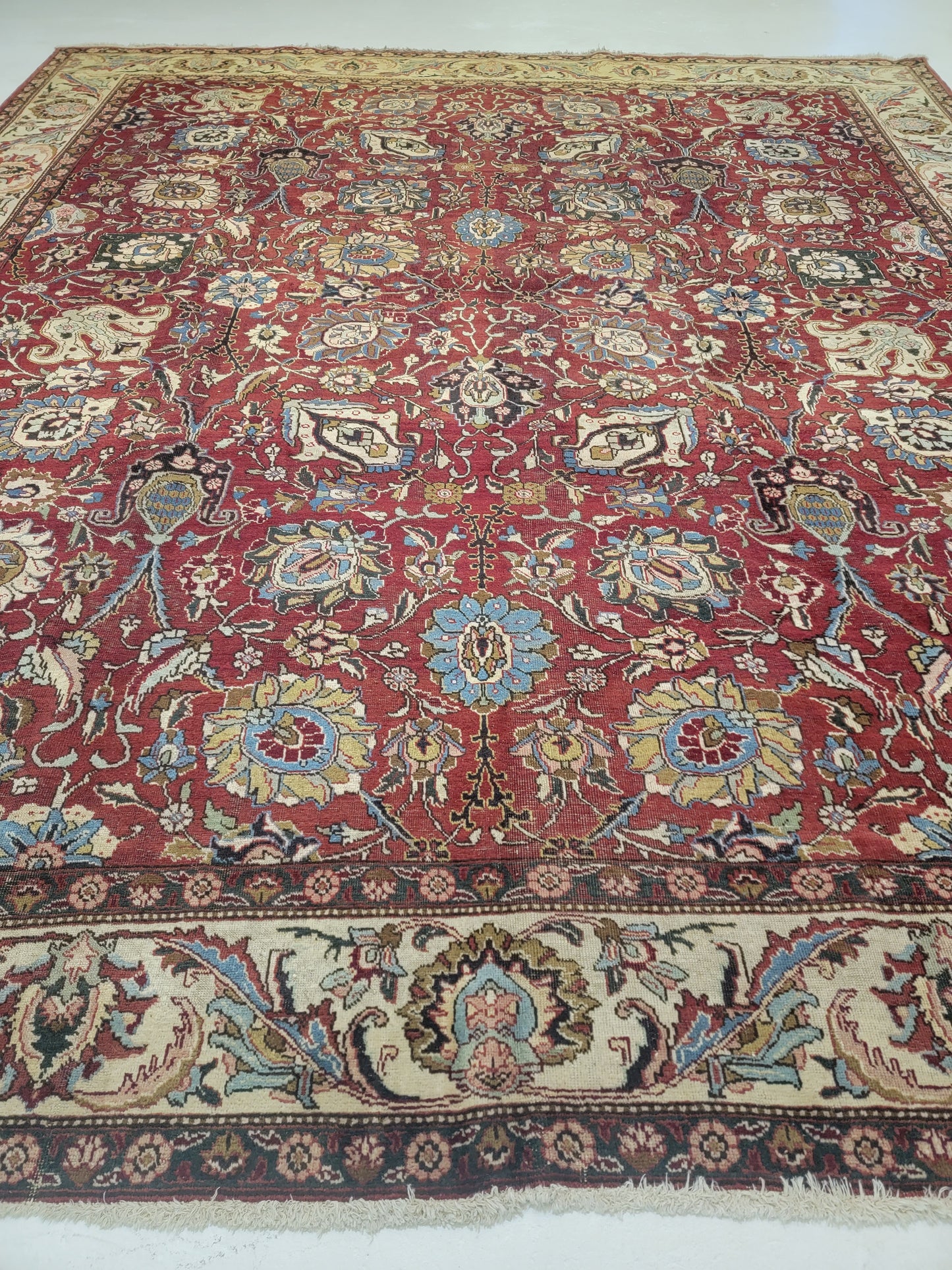 Antique Hand-Knotted Wool Area Rug Tabriz 12'2" x 14'2"