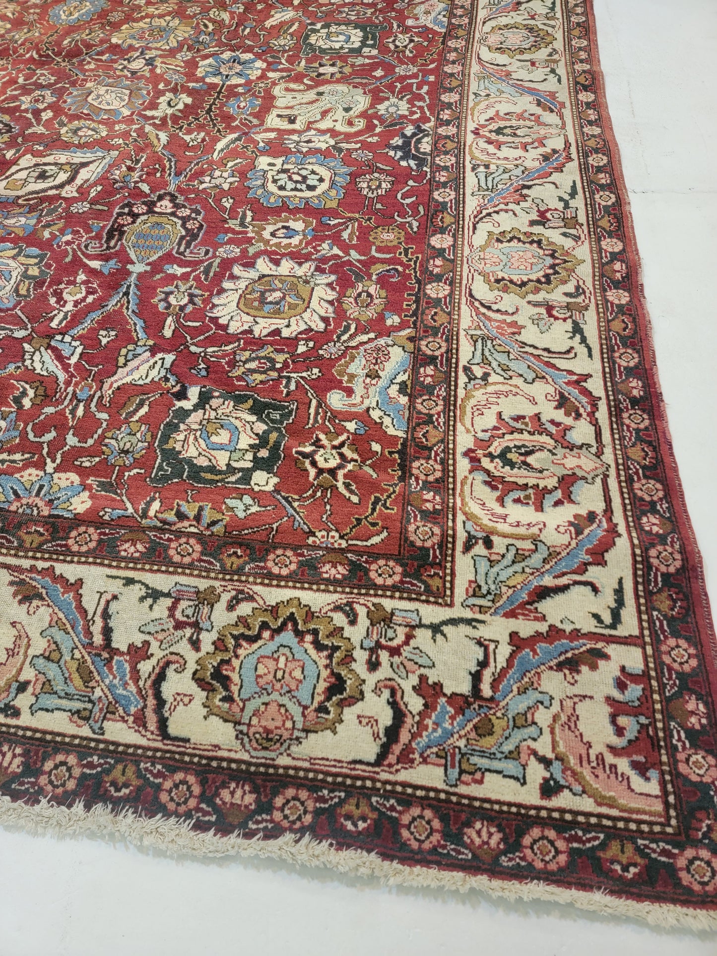 Antique Hand-Knotted Wool Area Rug Tabriz 12'2" x 14'2"