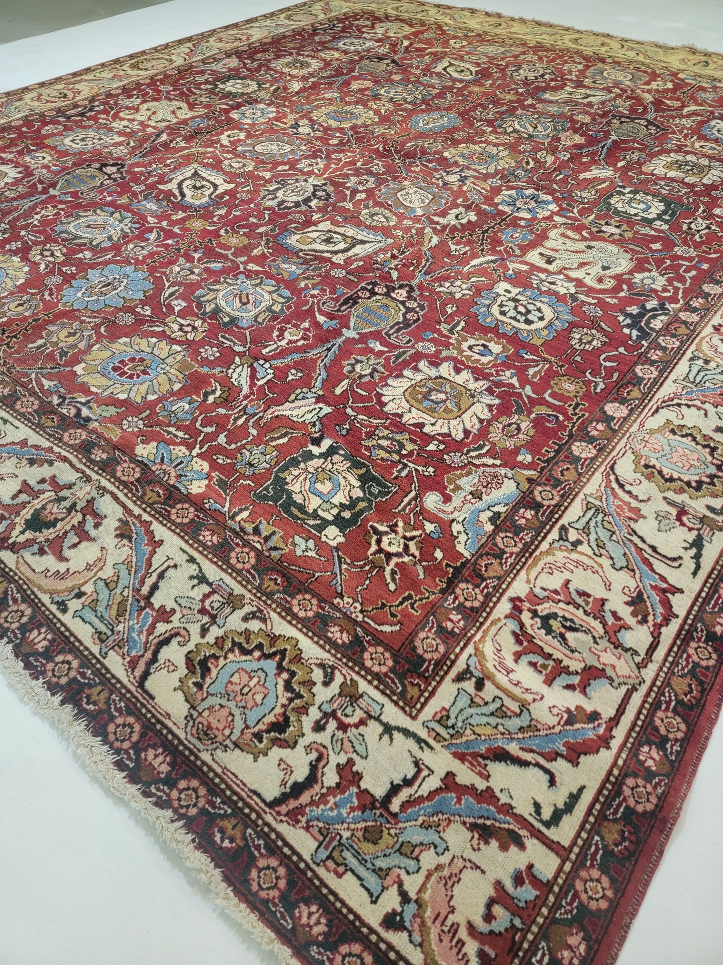 Antique Hand-Knotted Wool Area Rug Tabriz 12'2" x 14'2"