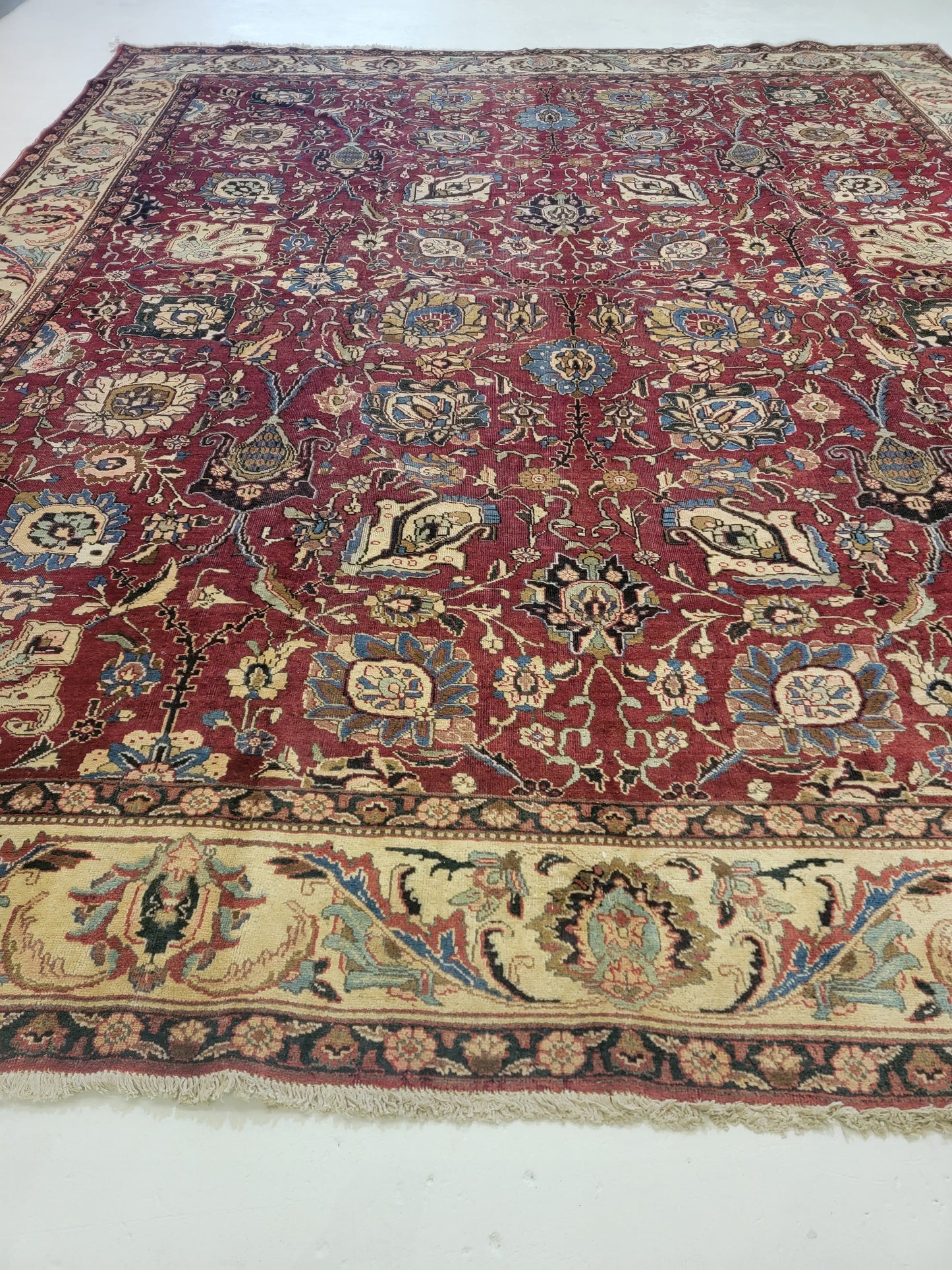 Antique Hand-Knotted Wool Area Rug Tabriz 12'2" x 14'2"