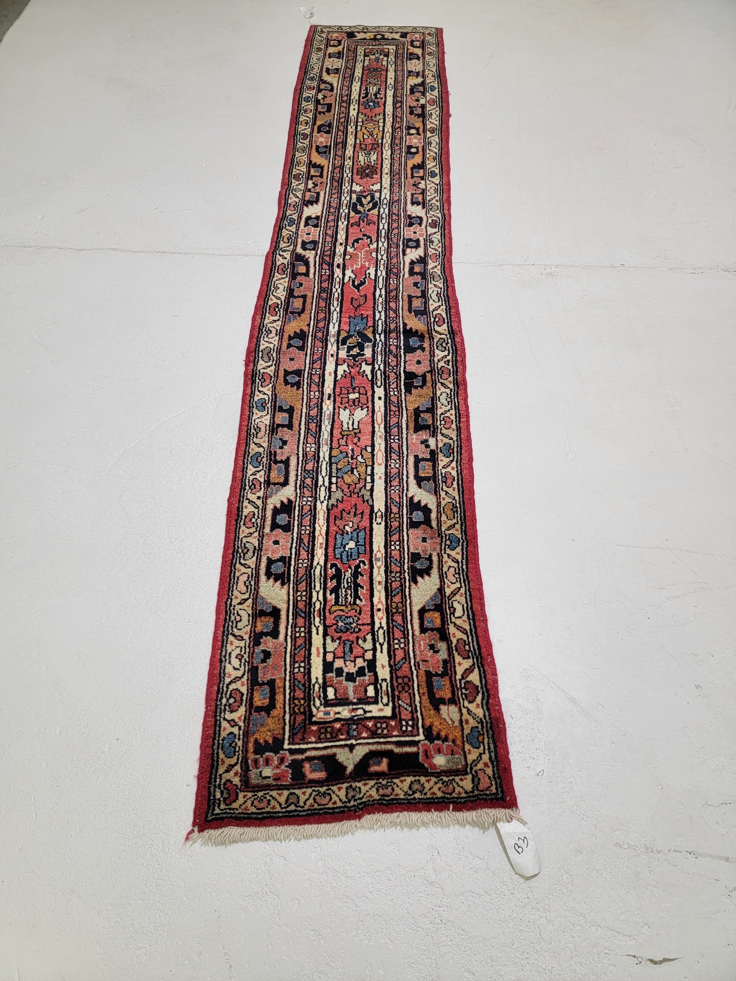 Antique Hand-Knotted Wool Runner Mashad 1'9" x 9'9"
