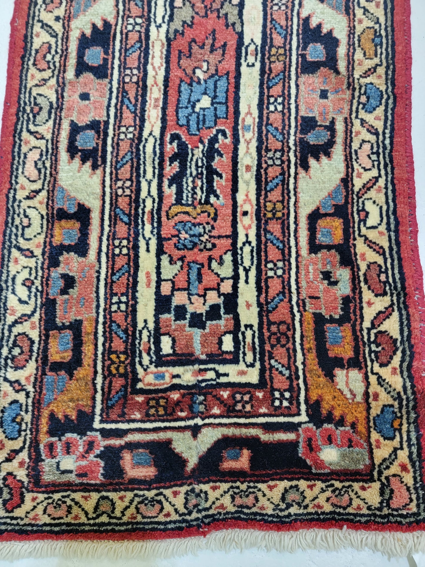 Antique Hand-Knotted Wool Runner Mashad 1'9" x 9'9"