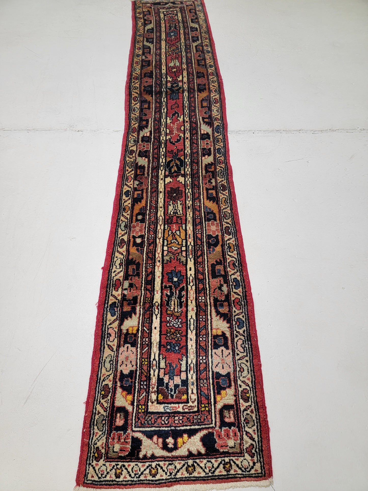 Antique Hand-Knotted Wool Runner Mashad 1'9" x 9'9"