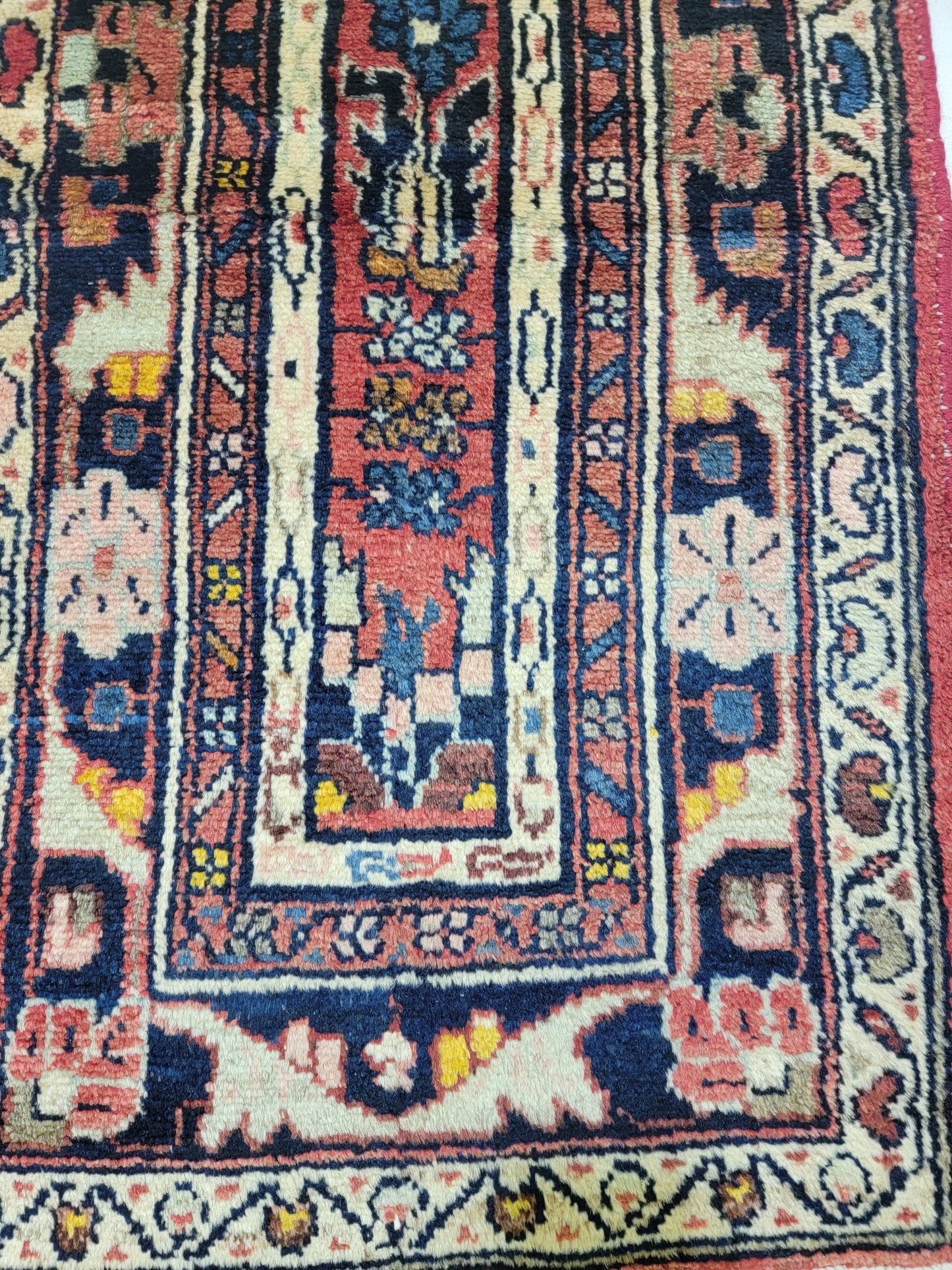 Antique Hand-Knotted Wool Runner Mashad 1'9" x 9'9"