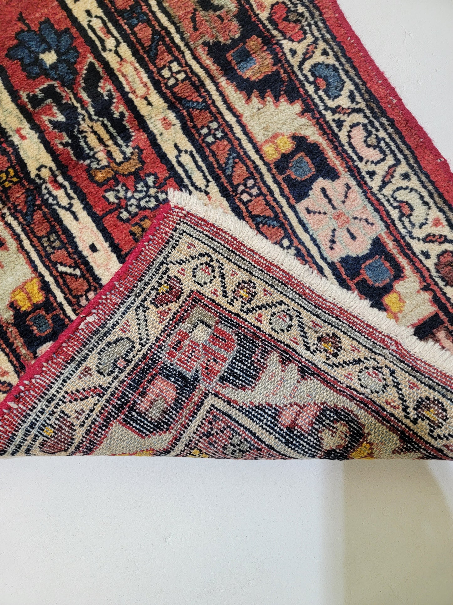 Antique Hand-Knotted Wool Runner Mashad 1'9" x 9'9"