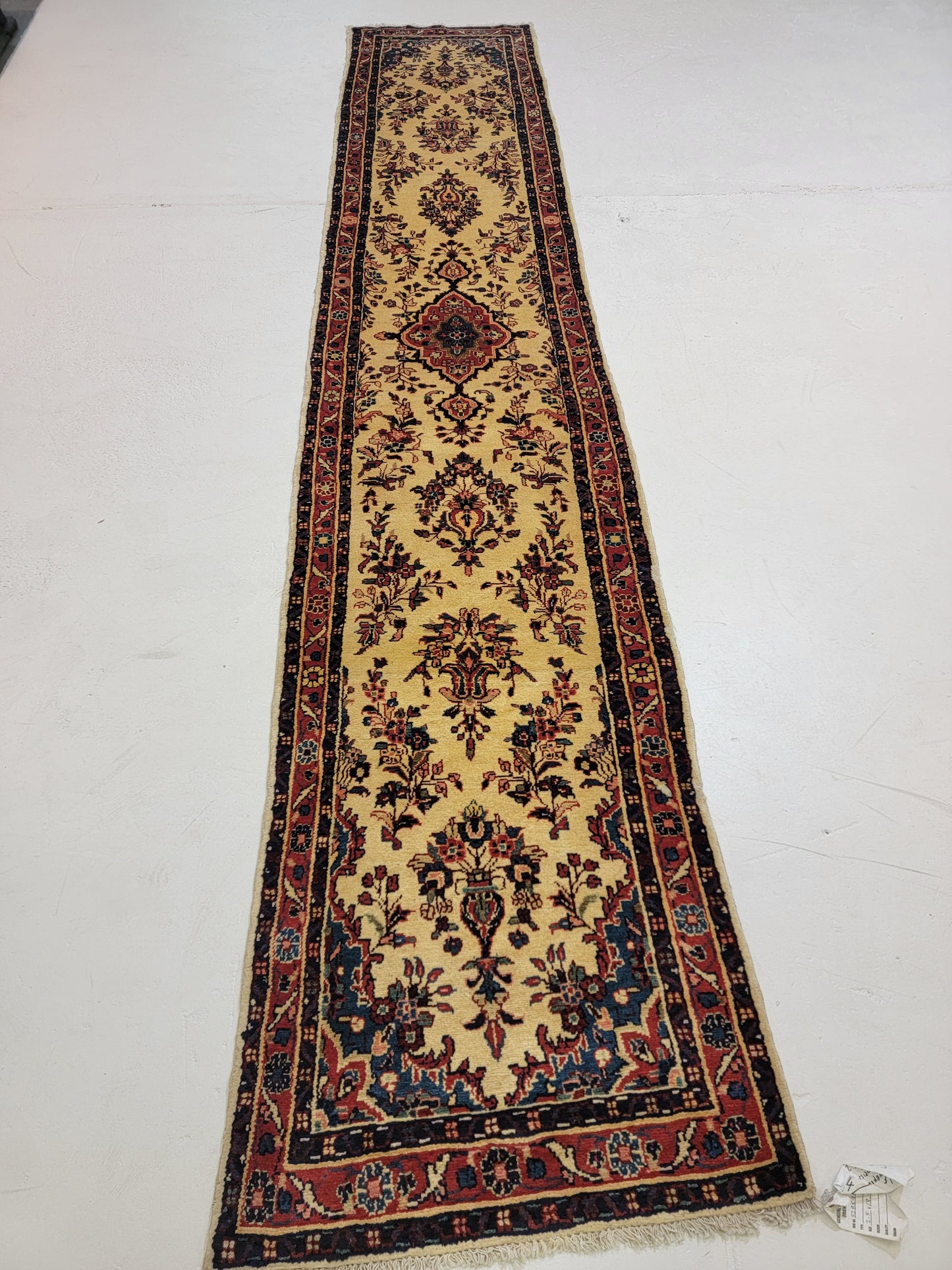 Antique Hand-Knotted Wool Runner Sarouk 2'5" x 13'1"
