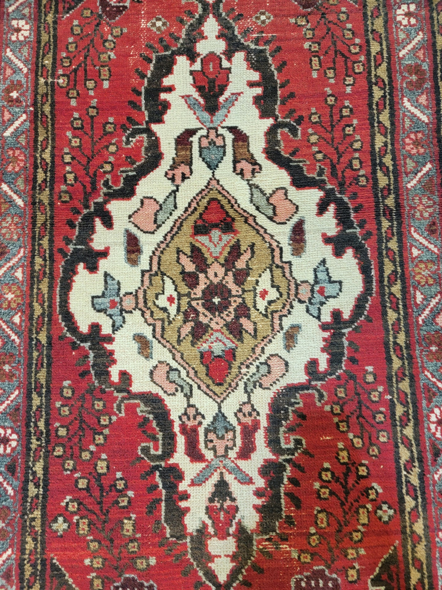 Antique Hand-Knotted Wool Runner Mahal 2'8" x 13'6"