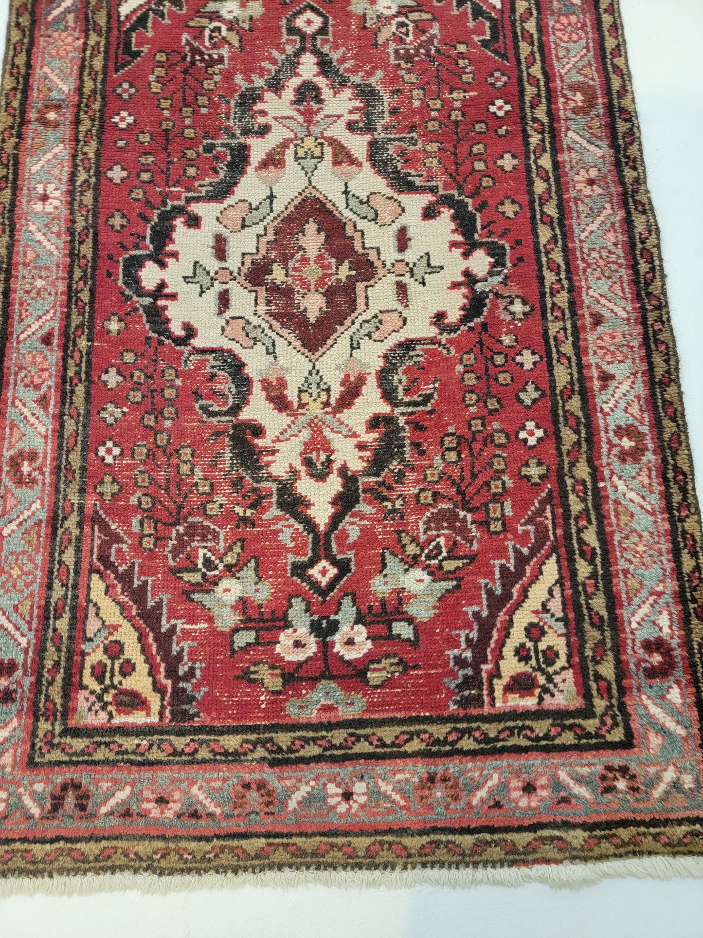 Antique Hand-Knotted Wool Runner Mahal 2'8" x 13'6"