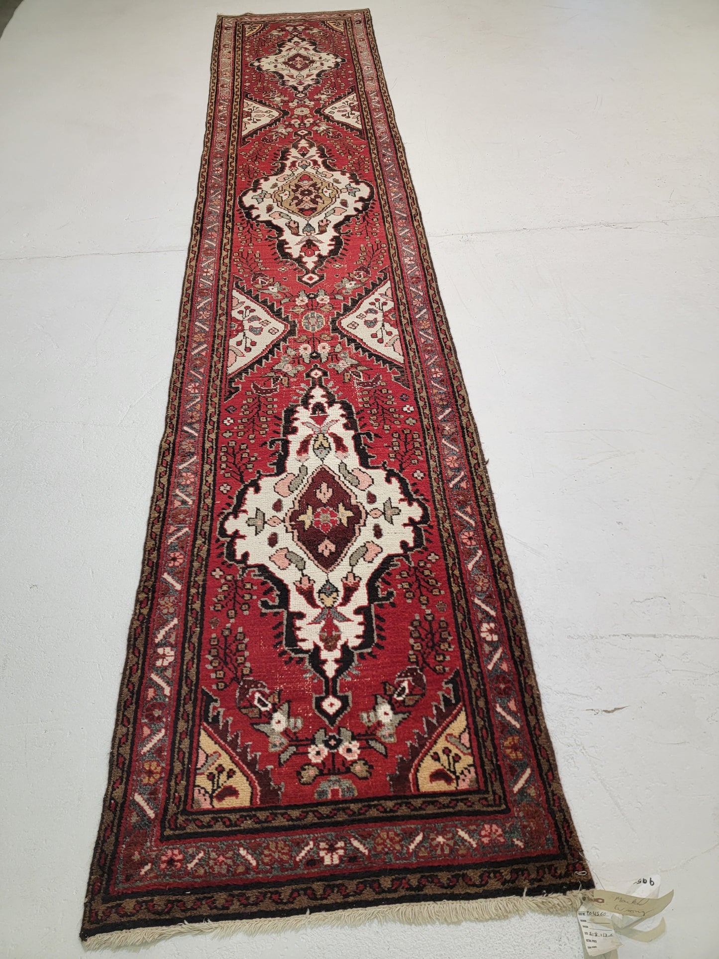 Antique Hand-Knotted Wool Runner Mahal 2'8" x 13'6"