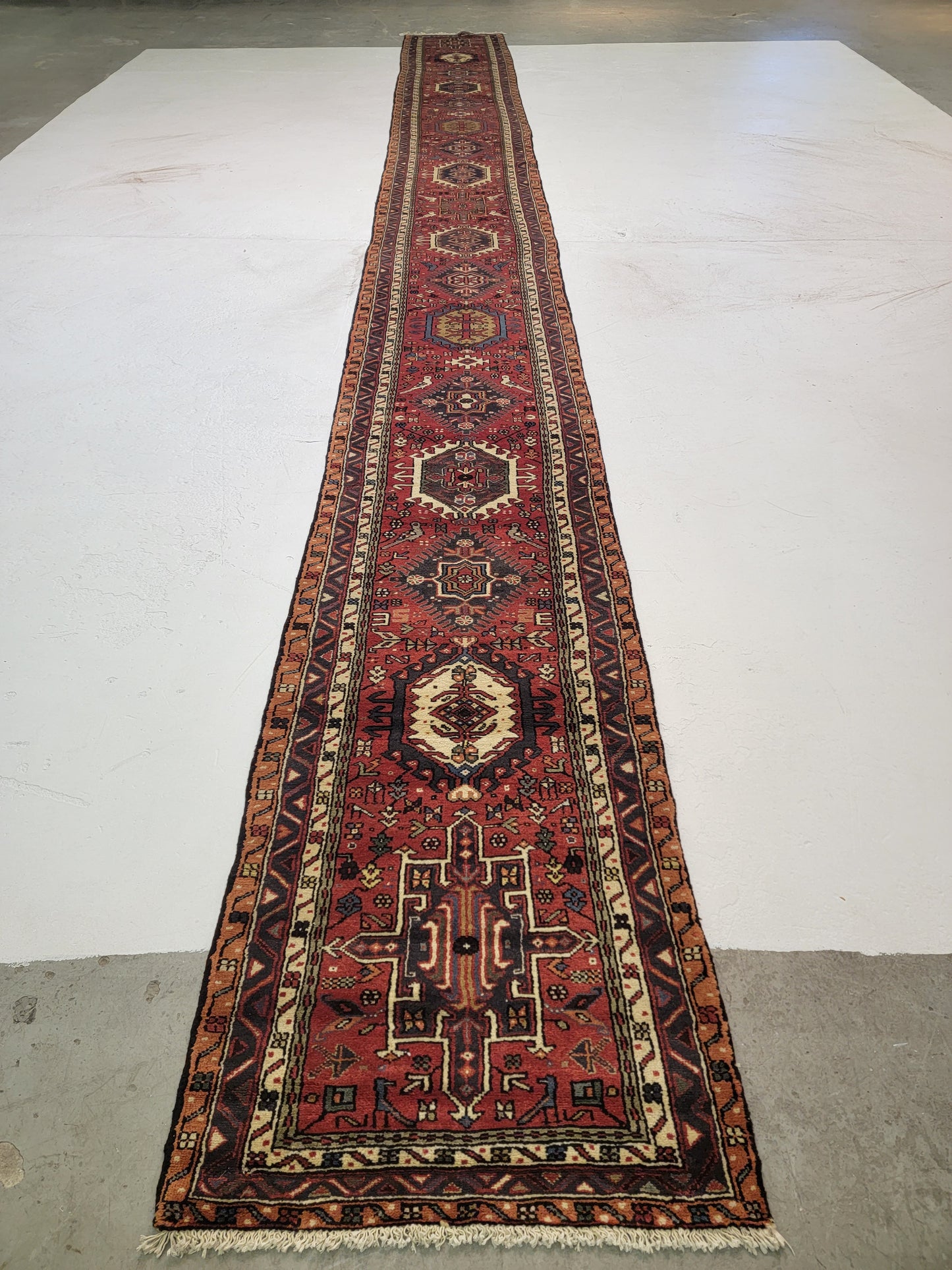 Antique Hand-Knotted Wool Runner Karajeh 2'6" x 26'4"