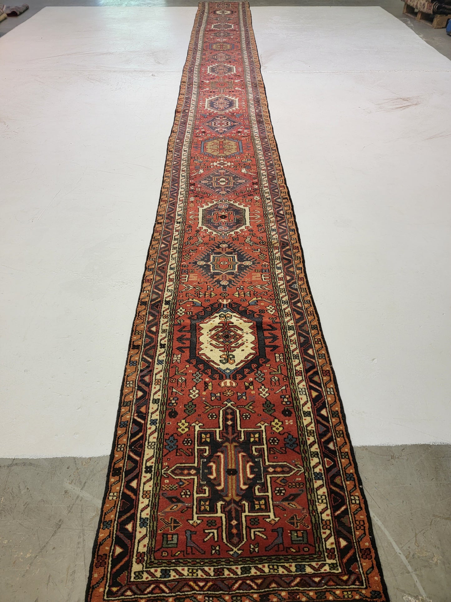 Antique Hand-Knotted Wool Runner Karajeh 2'6" x 26'4"