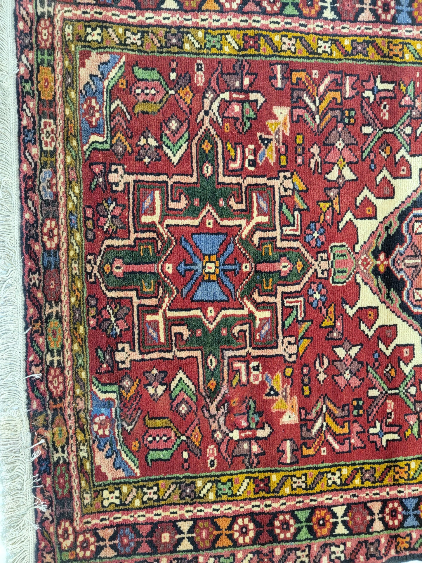 Antique Hand-Knotted Wool Runner Karajeh 3'5" x 18'