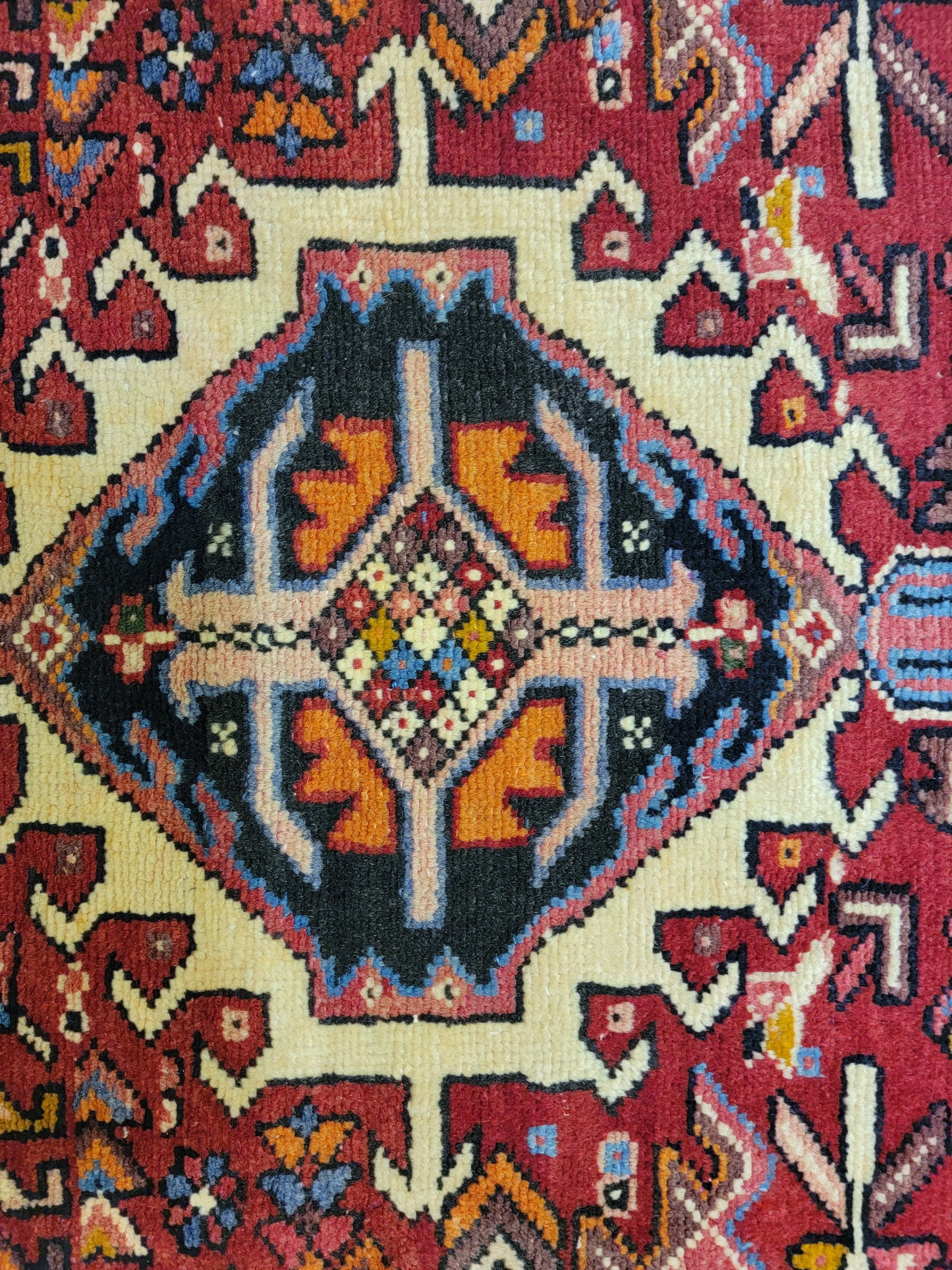 Antique Hand-Knotted Wool Runner Karajeh 3'5" x 18'