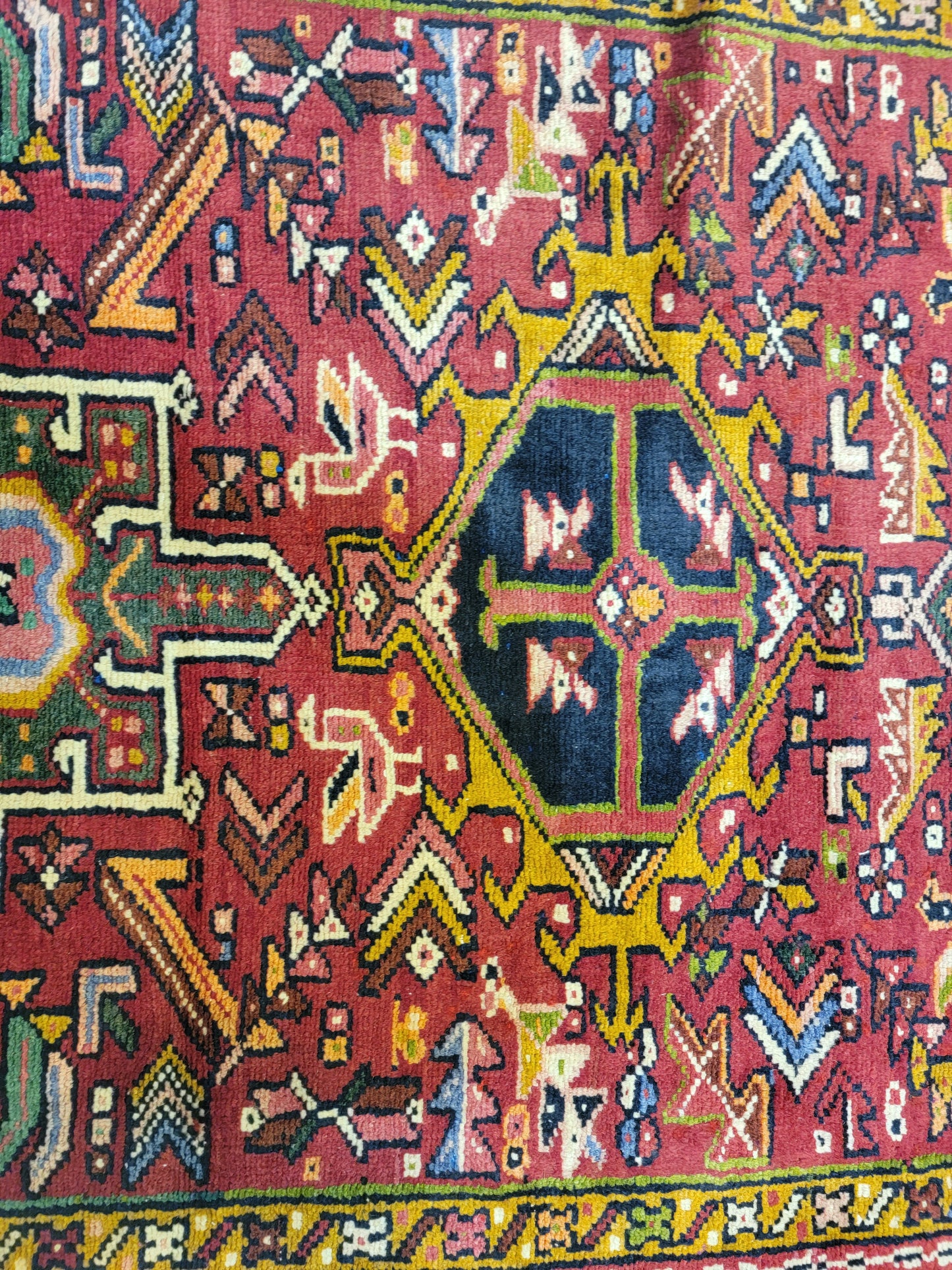 Antique Hand-Knotted Wool Runner Karajeh 3'5" x 18'