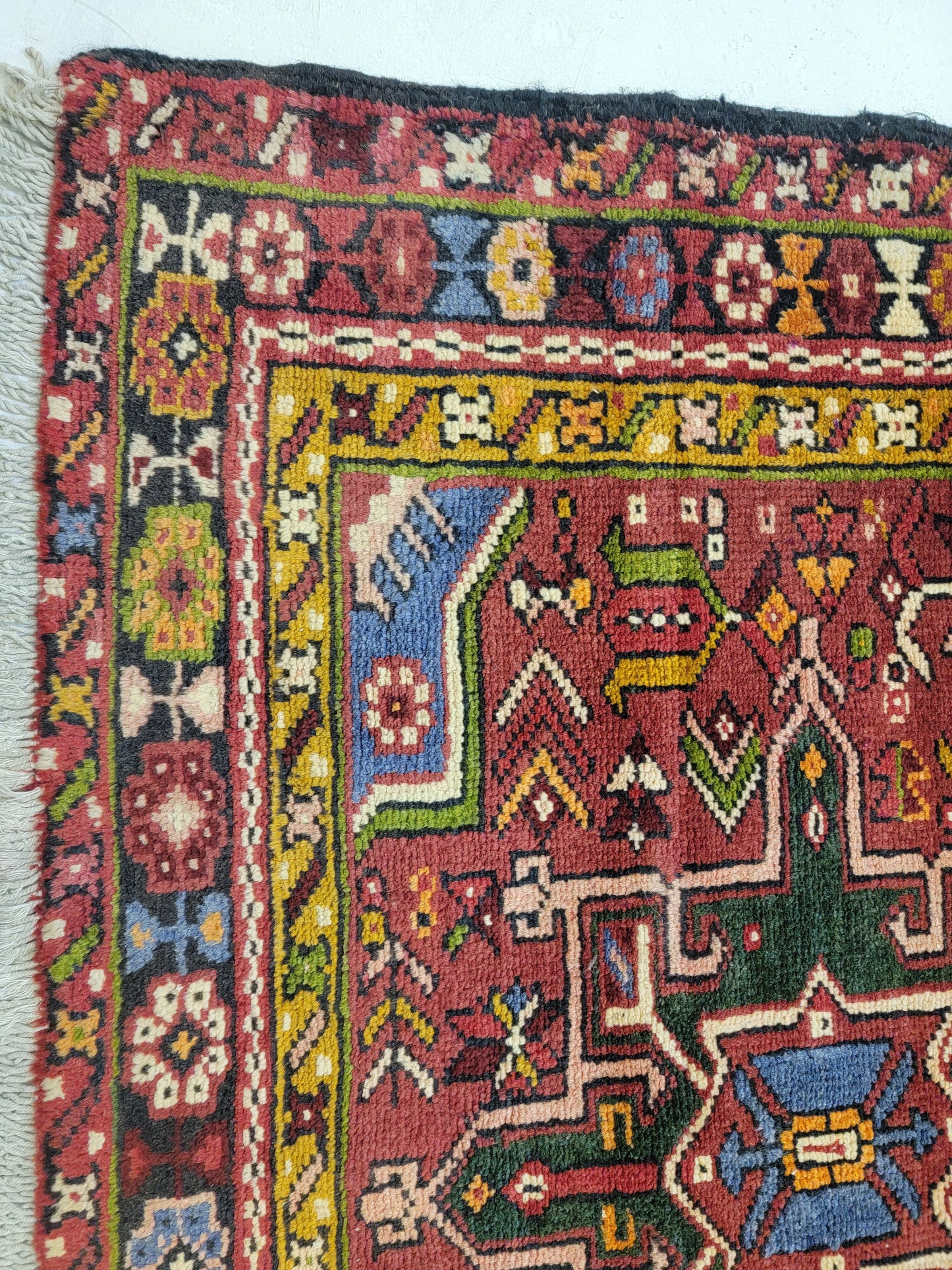 Antique Hand-Knotted Wool Runner Karajeh 3'5" x 18'