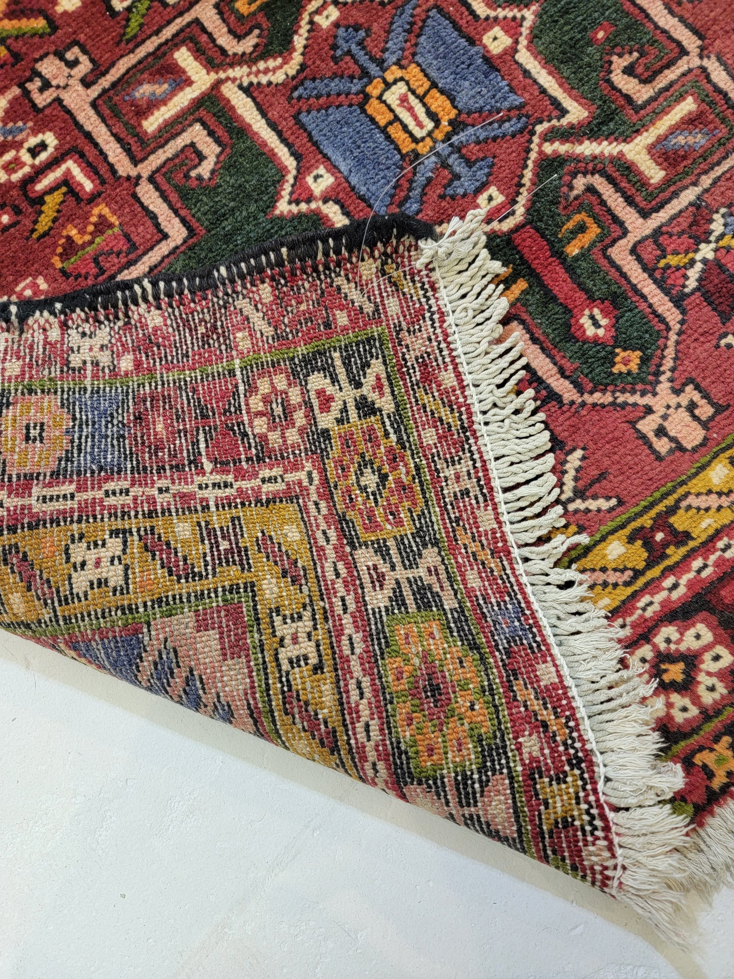 Antique Hand-Knotted Wool Runner Karajeh 3'5" x 18'